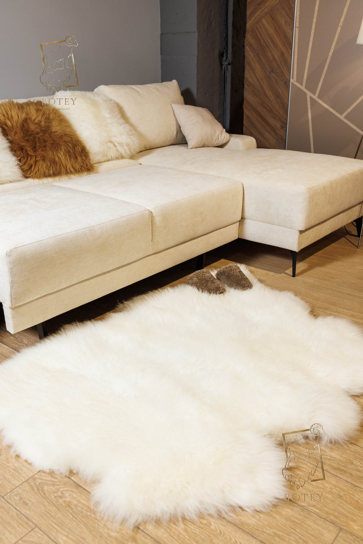 Sheepskin Rug 2-in-1 Wave Design (200×70 cm) – Natural Fur Carpe