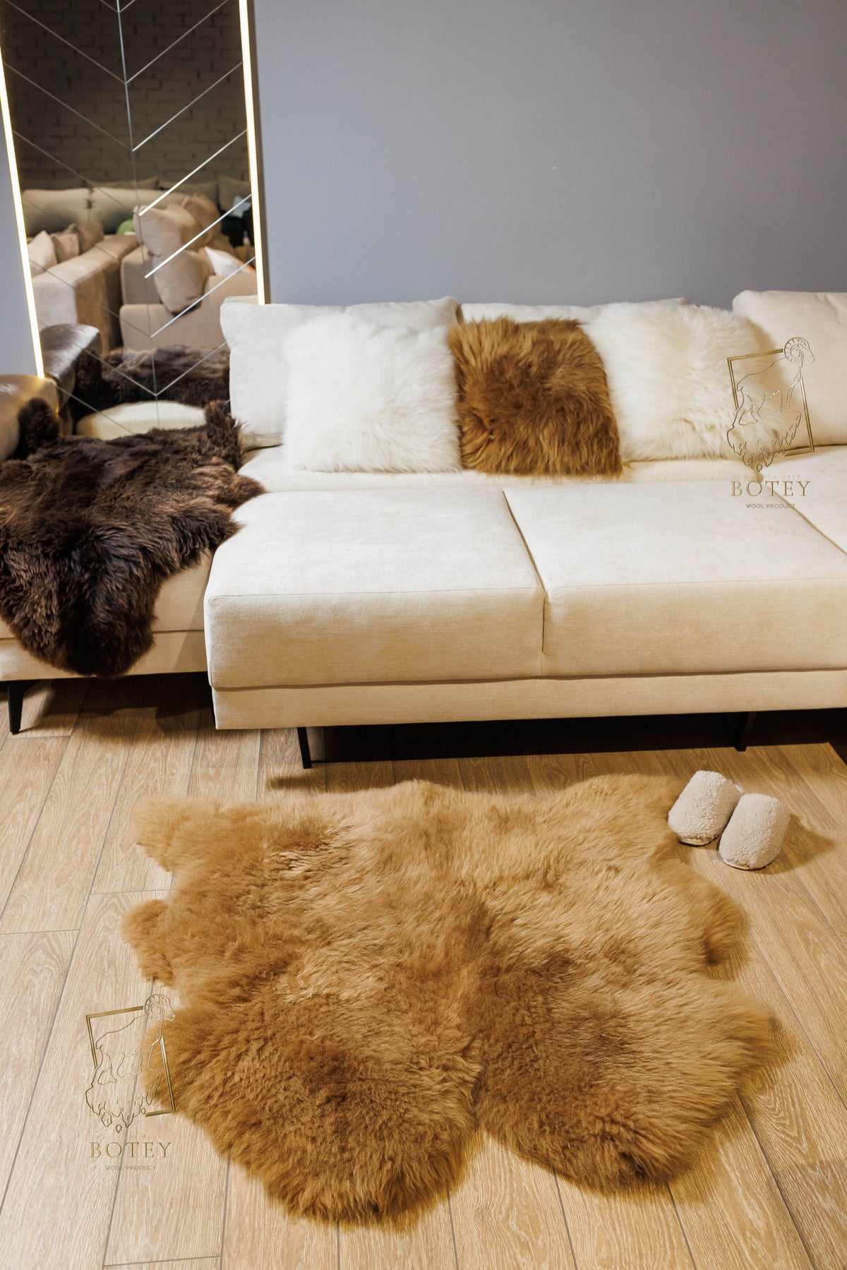 Sheepskin Rug 8-in-1 Brown (200×190 cm) – Natural Fur Carpet