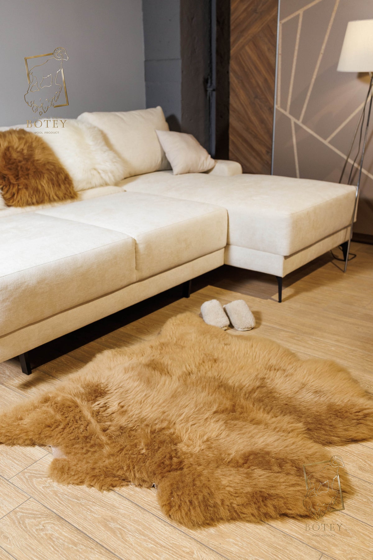 Sheepskin Rug 8-in-1 Brown (200×190 cm) – Natural Fur Carpet