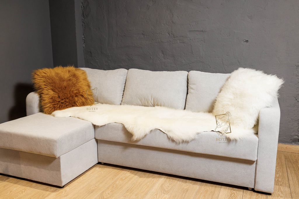 Natural Sheepskin Sofa Cover White 200×65 cm – Premium Wool Throw