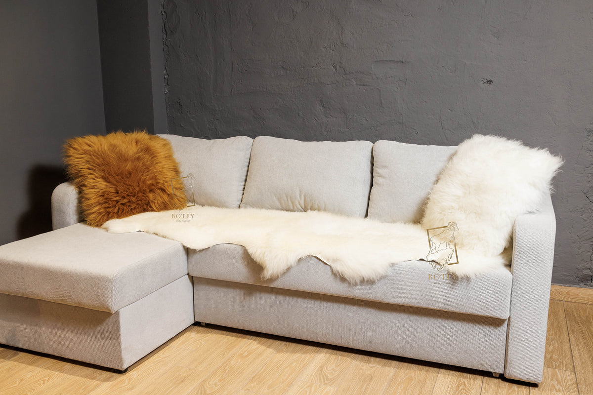 Natural Sheepskin Sofa Cover White 200×65 cm – Premium Wool Throw