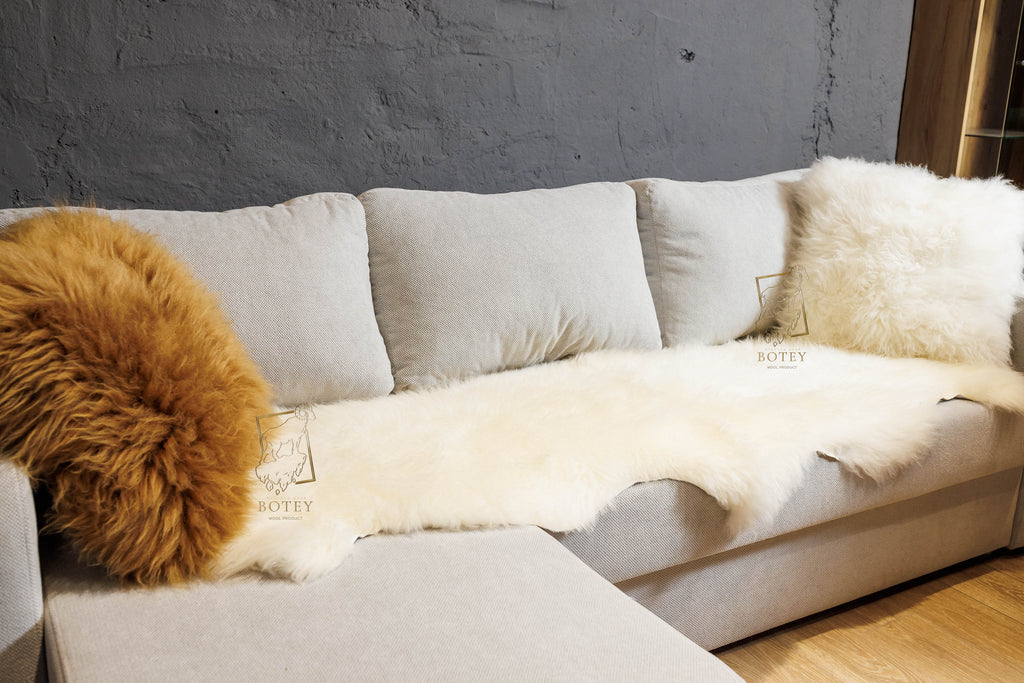 Natural Sheepskin Sofa Cover White 200×65 cm – Premium Wool Throw
