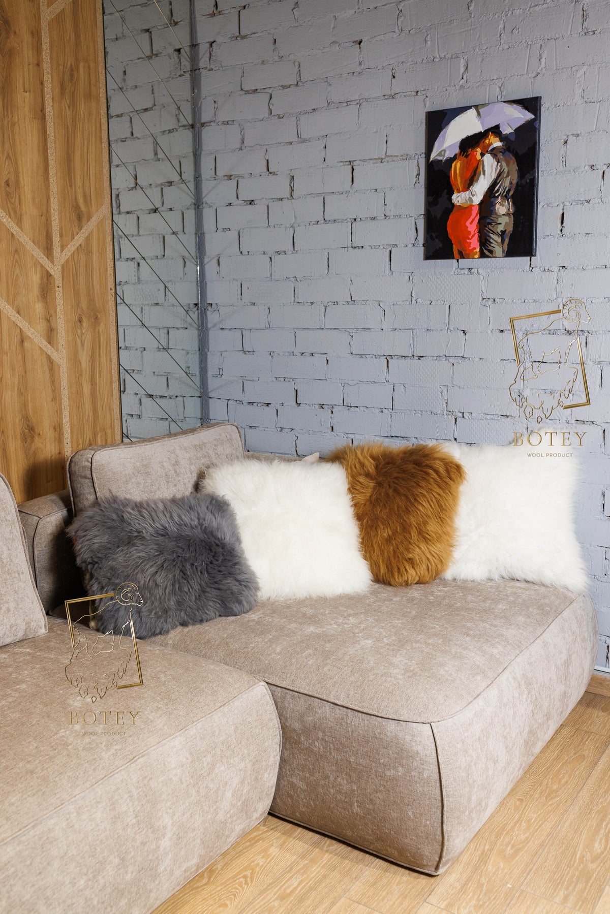 Handmade Sheepskin Grey Pillow 40×40 cm – Natural Fur Cushion