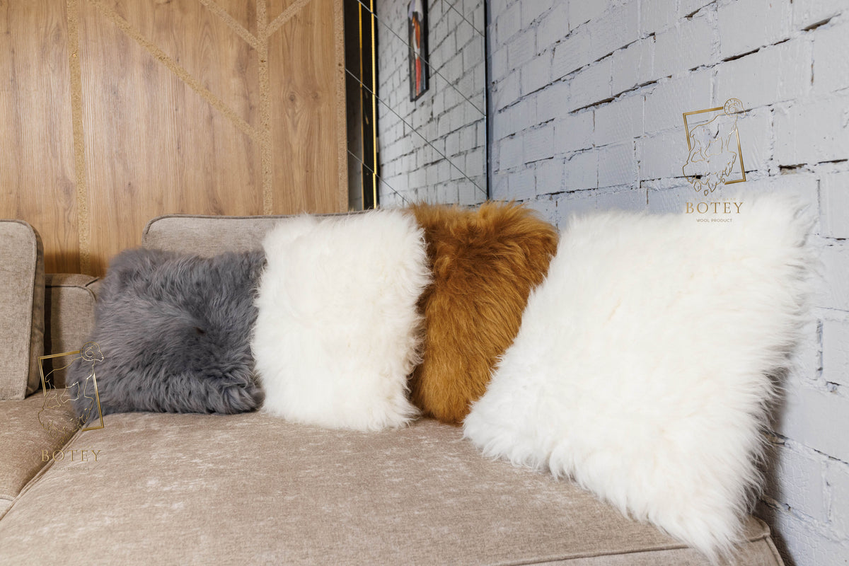 Handmade Sheepskin Grey Pillow 40×40 cm – Natural Fur Cushion