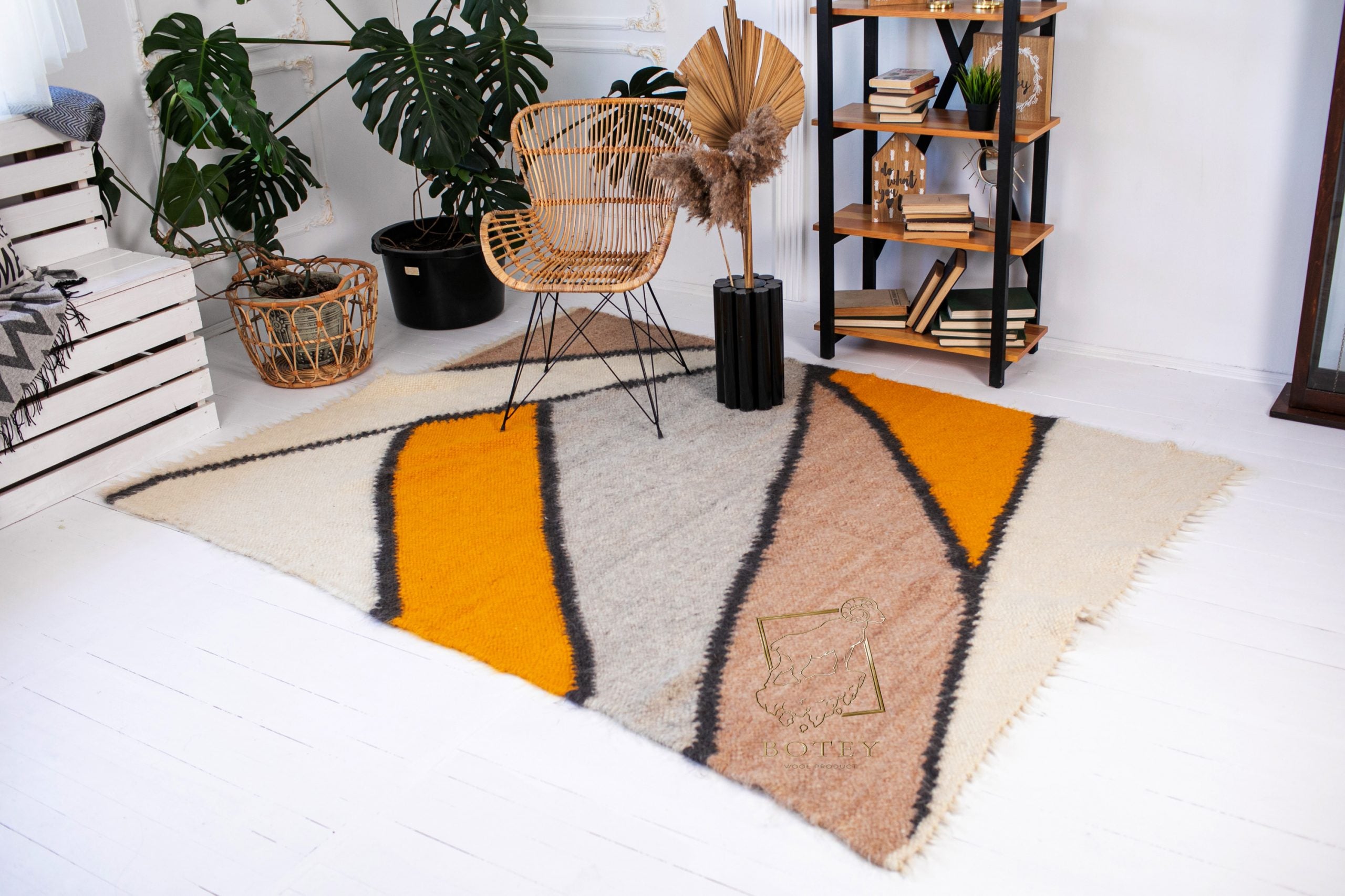 Carpathian Wool Blanket “Stained Glass” 190×220 cm – Premium Handmade Natural Wool