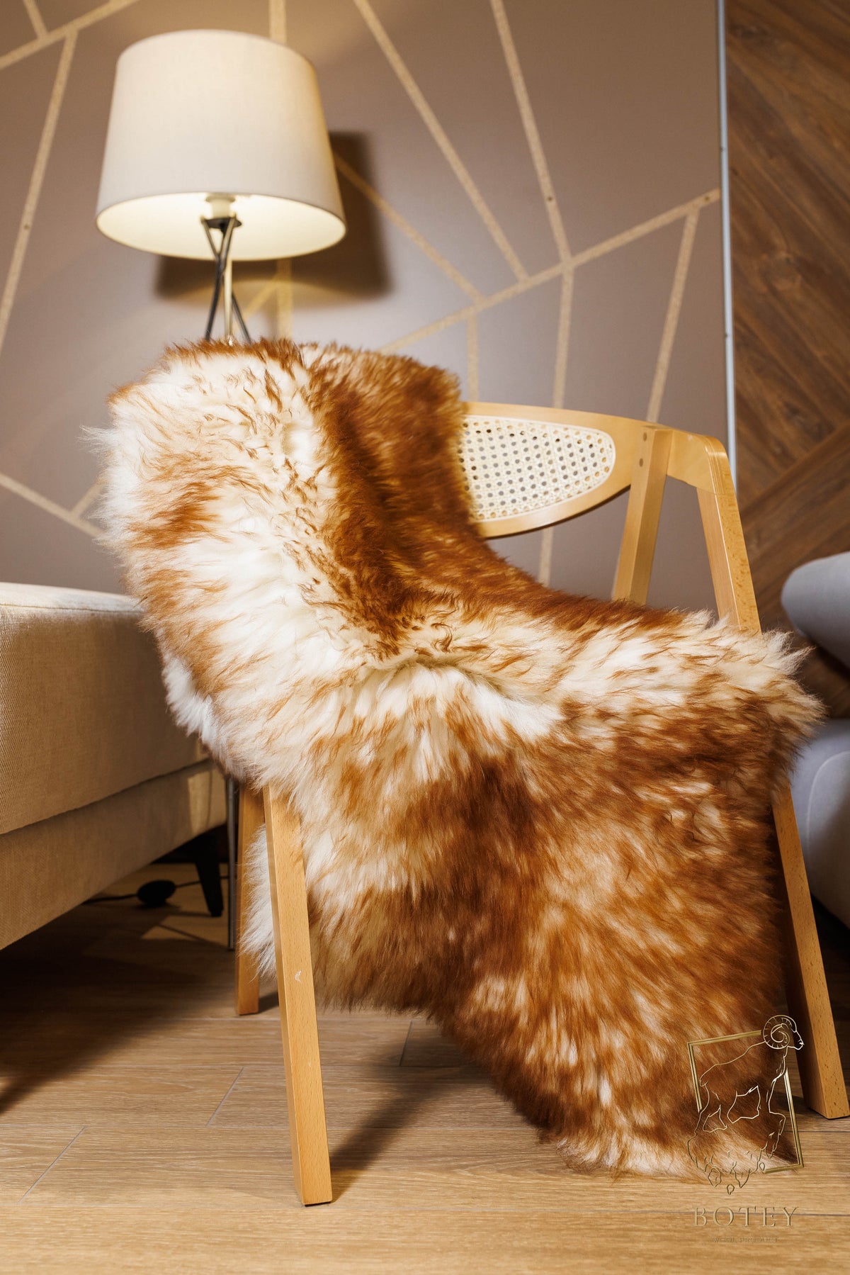 Eco-Tanned Sheepskin with Copper Tips 120×70 cm – Natural Rug