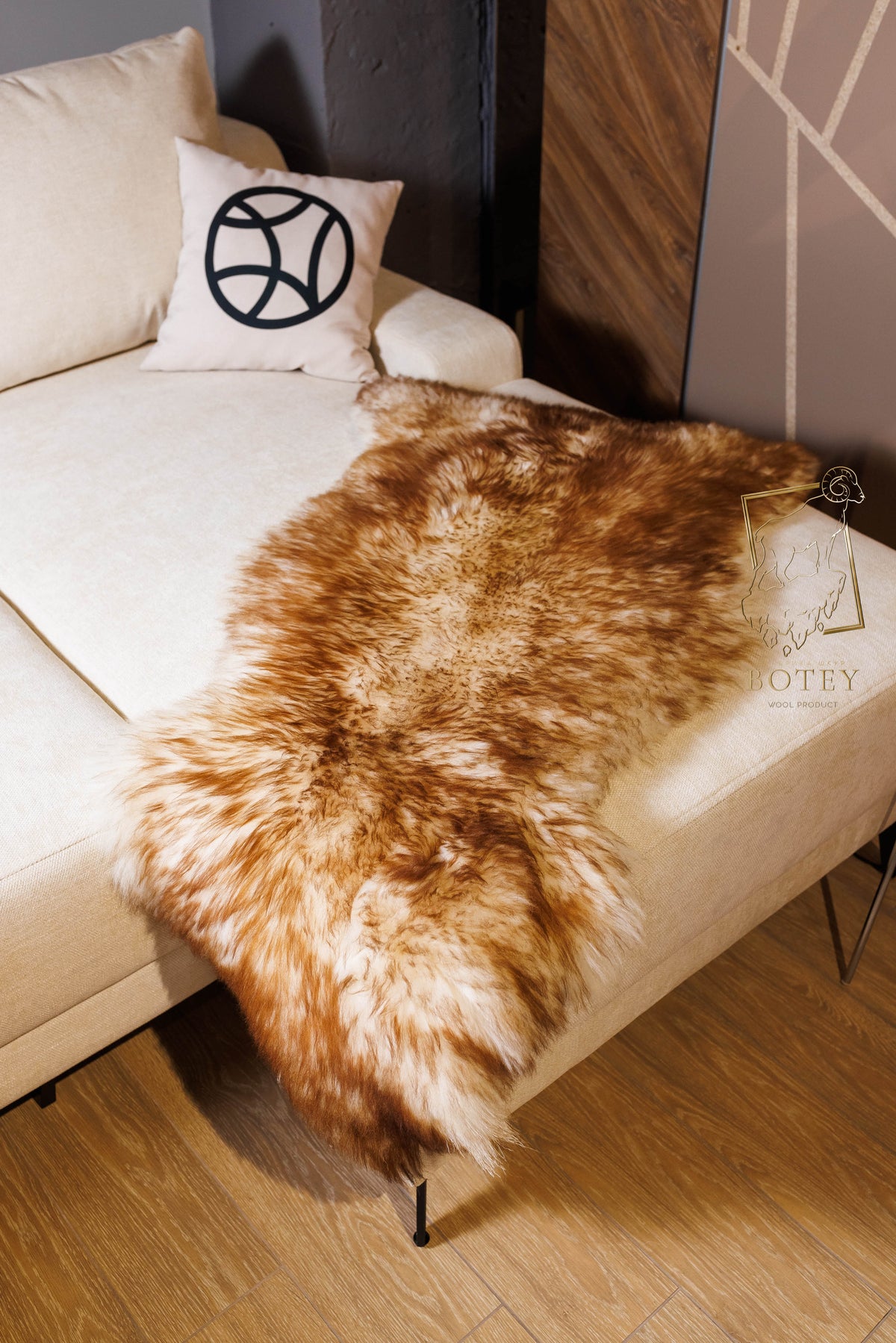 Eco-Tanned Sheepskin with Copper Tips 120×70 cm – Natural Rug