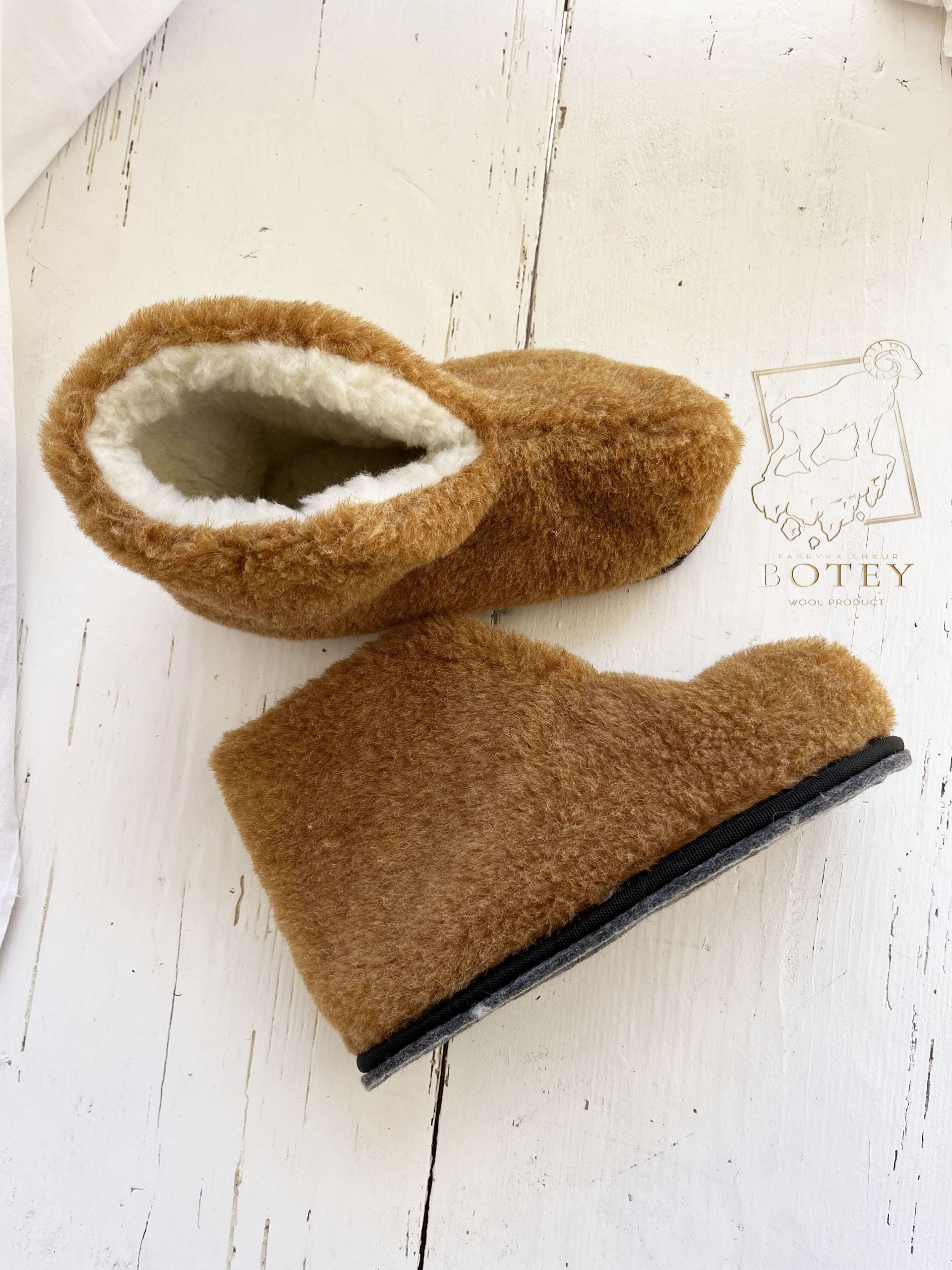 High Sheepskin Slippers Copper – Warm Natural Wool Home Boots with Felt Sole (Sizes 36–41)