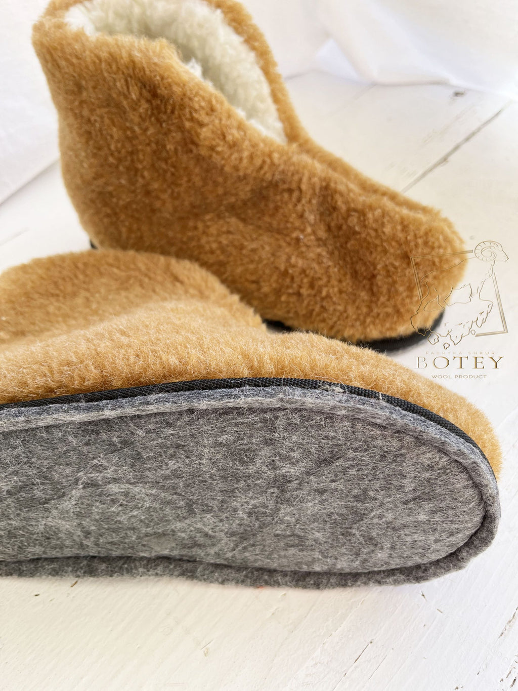 High Sheepskin Slippers Copper – Warm Natural Wool Home Boots with Felt Sole (Sizes 36–41)