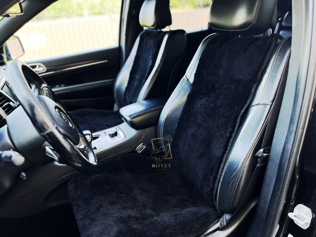 Mini Sheepskin Car Seat Covers Black (120×56 cm) – Natural Fur Universal Fit