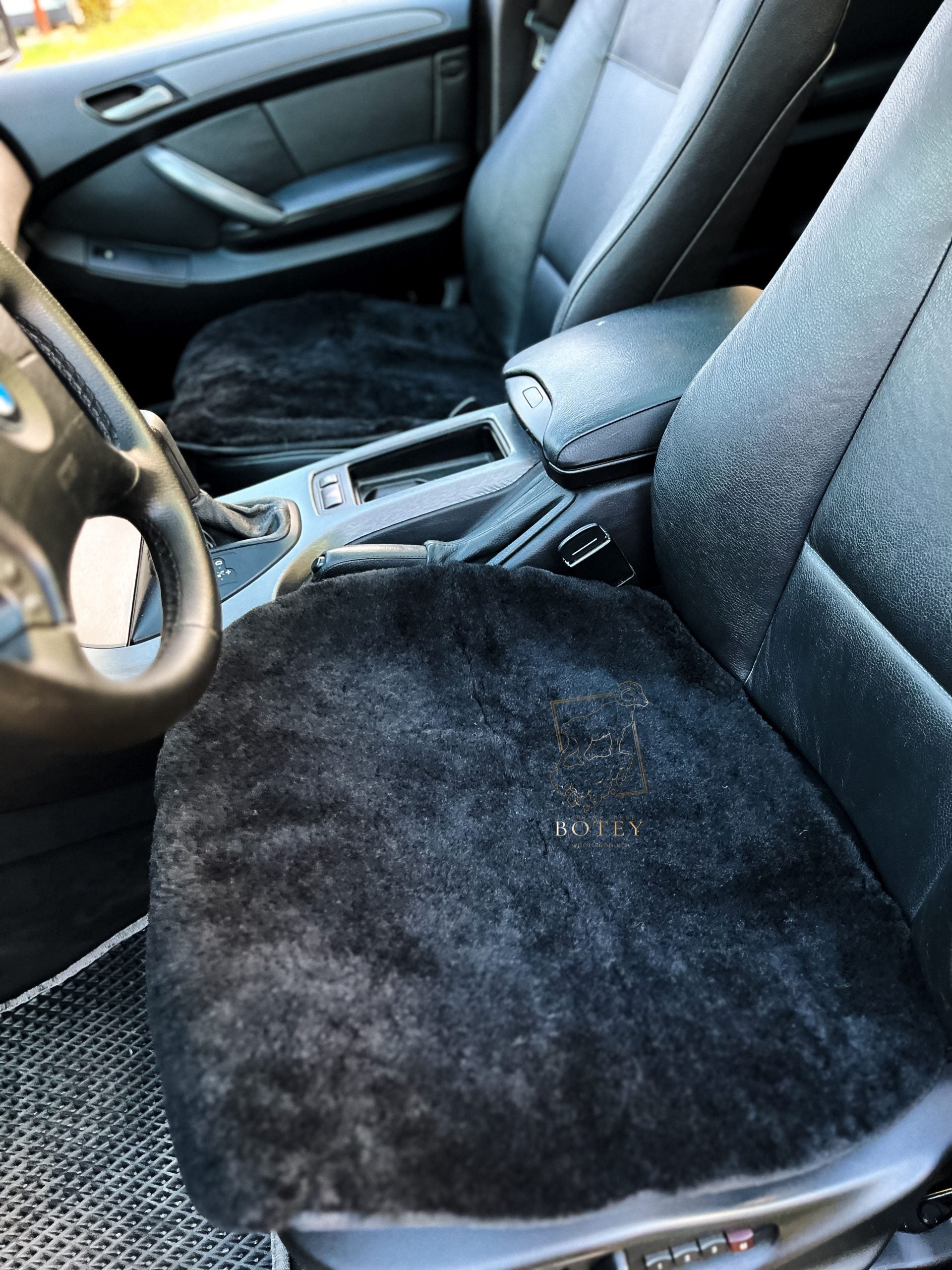 Black Sheepskin Front Seat Covers – 100% Natural Universal Fit