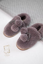 Kids Sheepskin Slippers – Soft Home & Kindergarten Shoes Purple (Sizes 25–34)