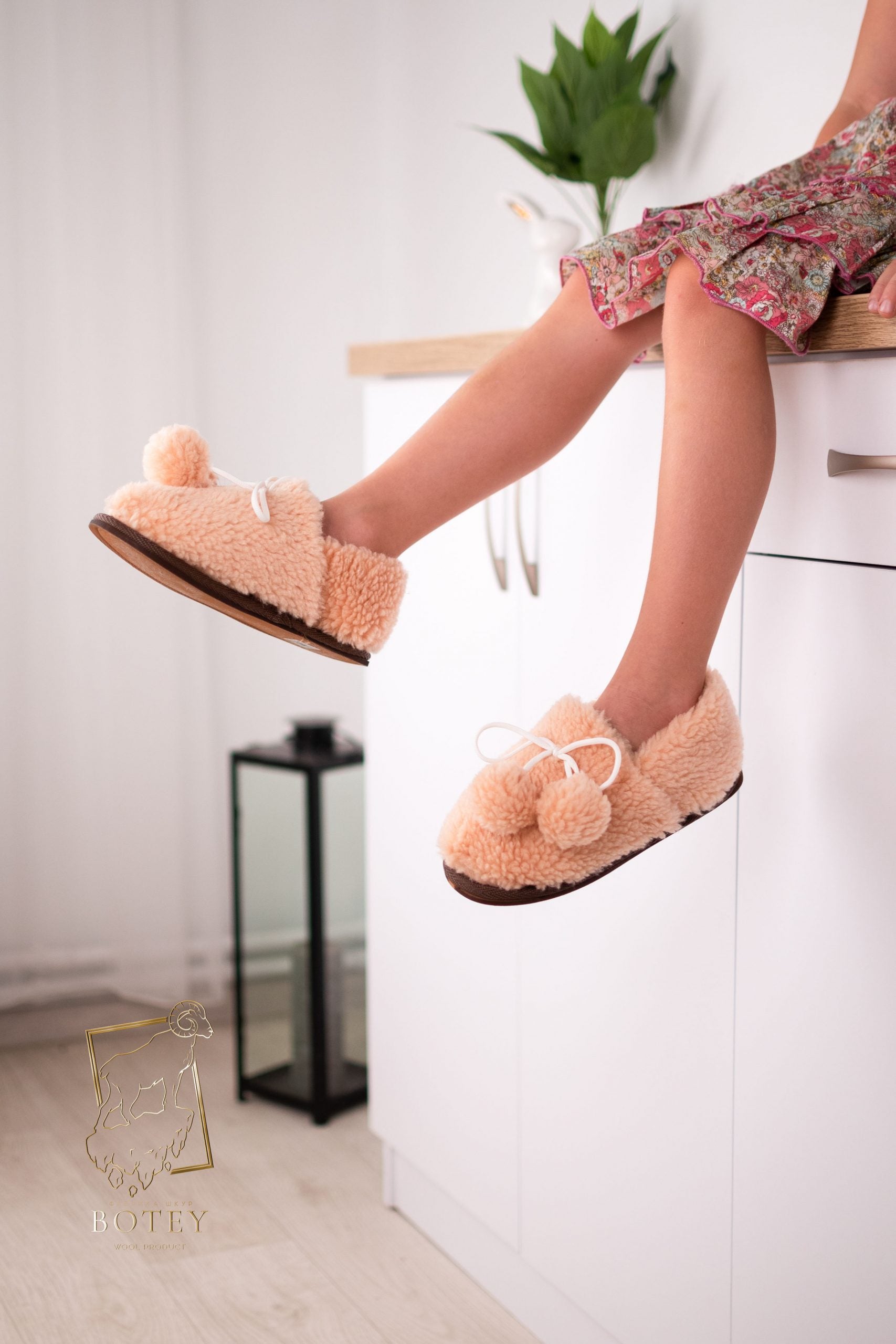 Kids Sheepskin Slippers – Soft Home & Kindergarten Shoes (Sizes 25–34)