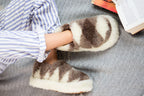 Short Sheepskin Slippers “Diamonds” – Warm Natural Wool Home Boots (Sizes 36–45)