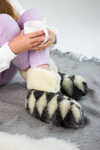 Sheepskin Slippers “Diamonds” – Warm Natural Wool Home Boots (Sizes 36–45)