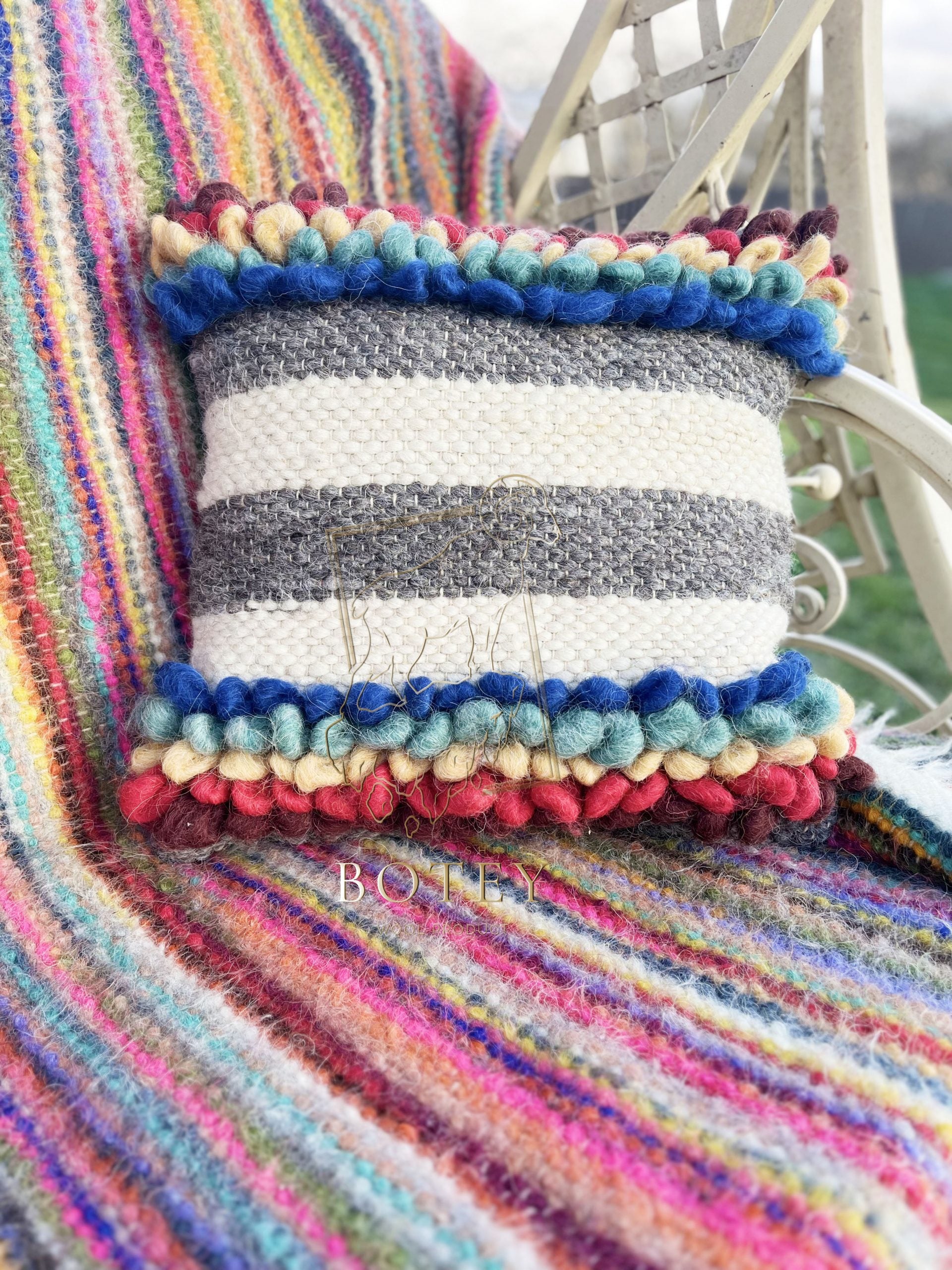 Decorative Wool Cushion “Rainbow” 45×45 cm – Handmade