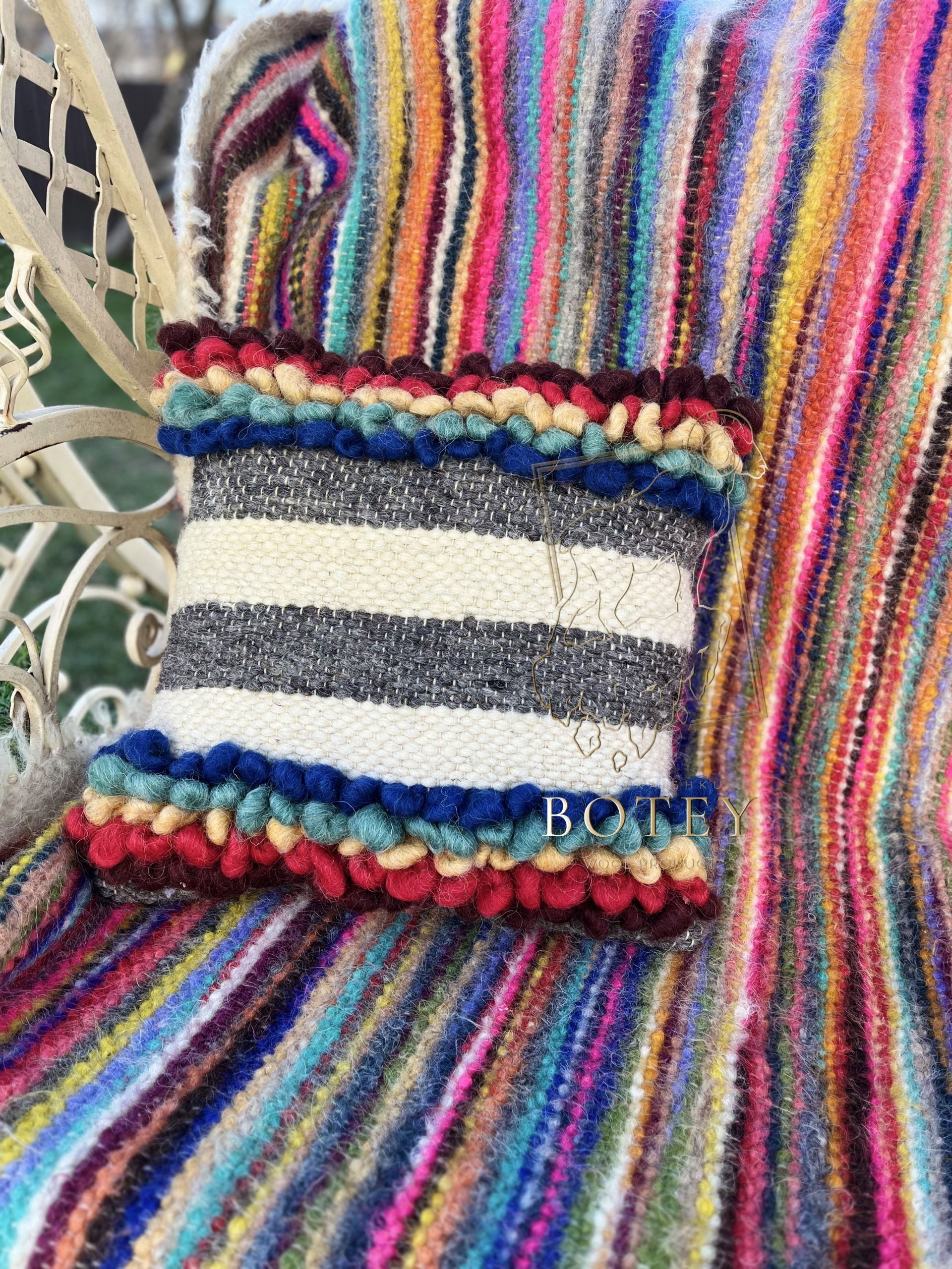 Decorative Wool Cushion “Rainbow” 45×45 cm – Handmade