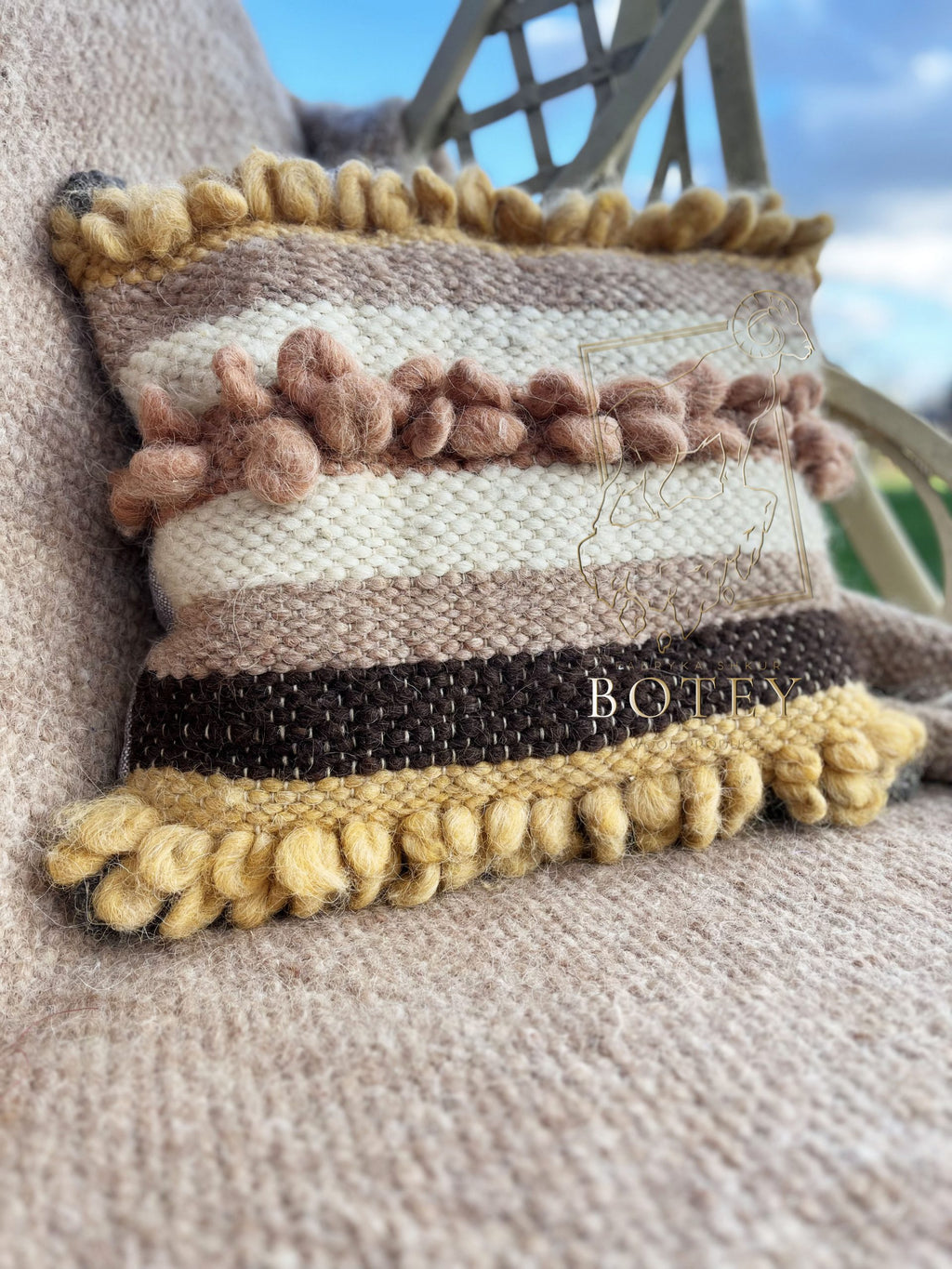 Decorative Wool Cushion “Coffee Bouclé” 45×45 cm – Handmade