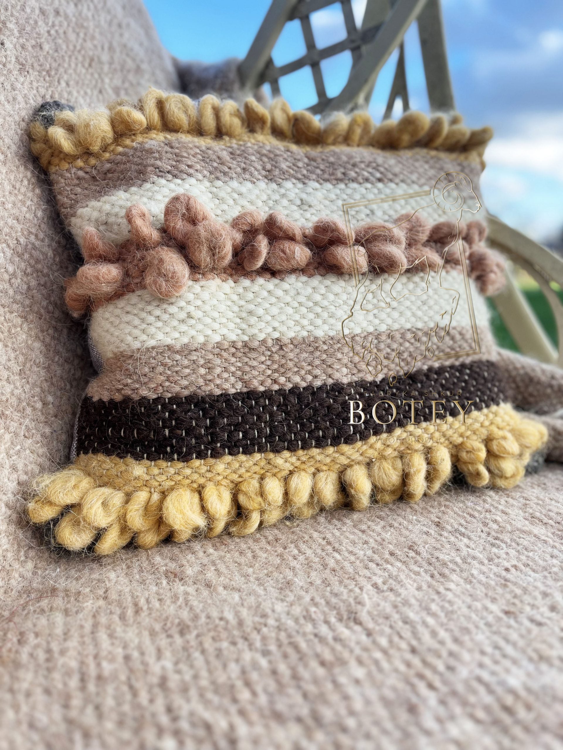 Decorative Wool Cushion “Coffee Bouclé” 45×45 cm – Handmade