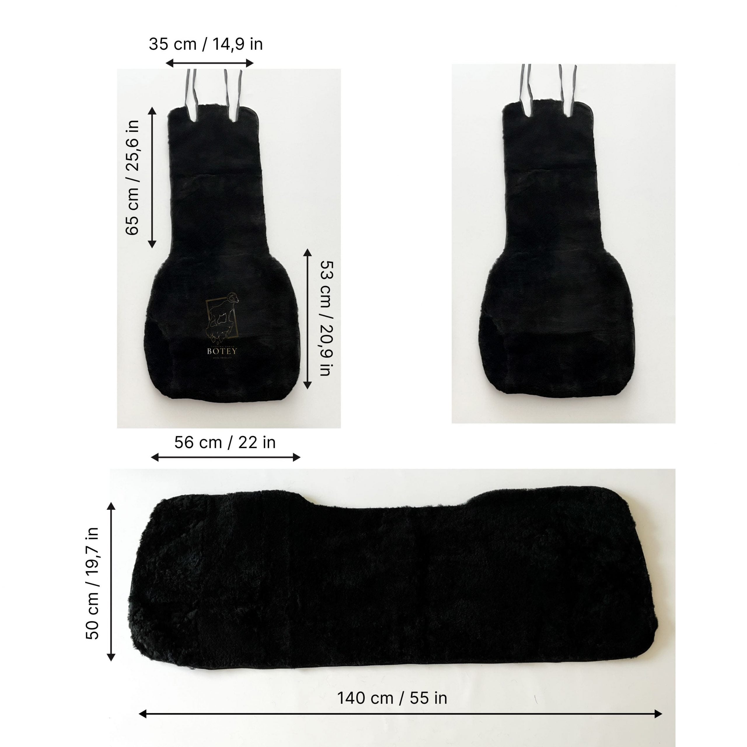 Mini Sheepskin Car Seat Covers Black (120×56 cm) – Natural Fur Universal Fit