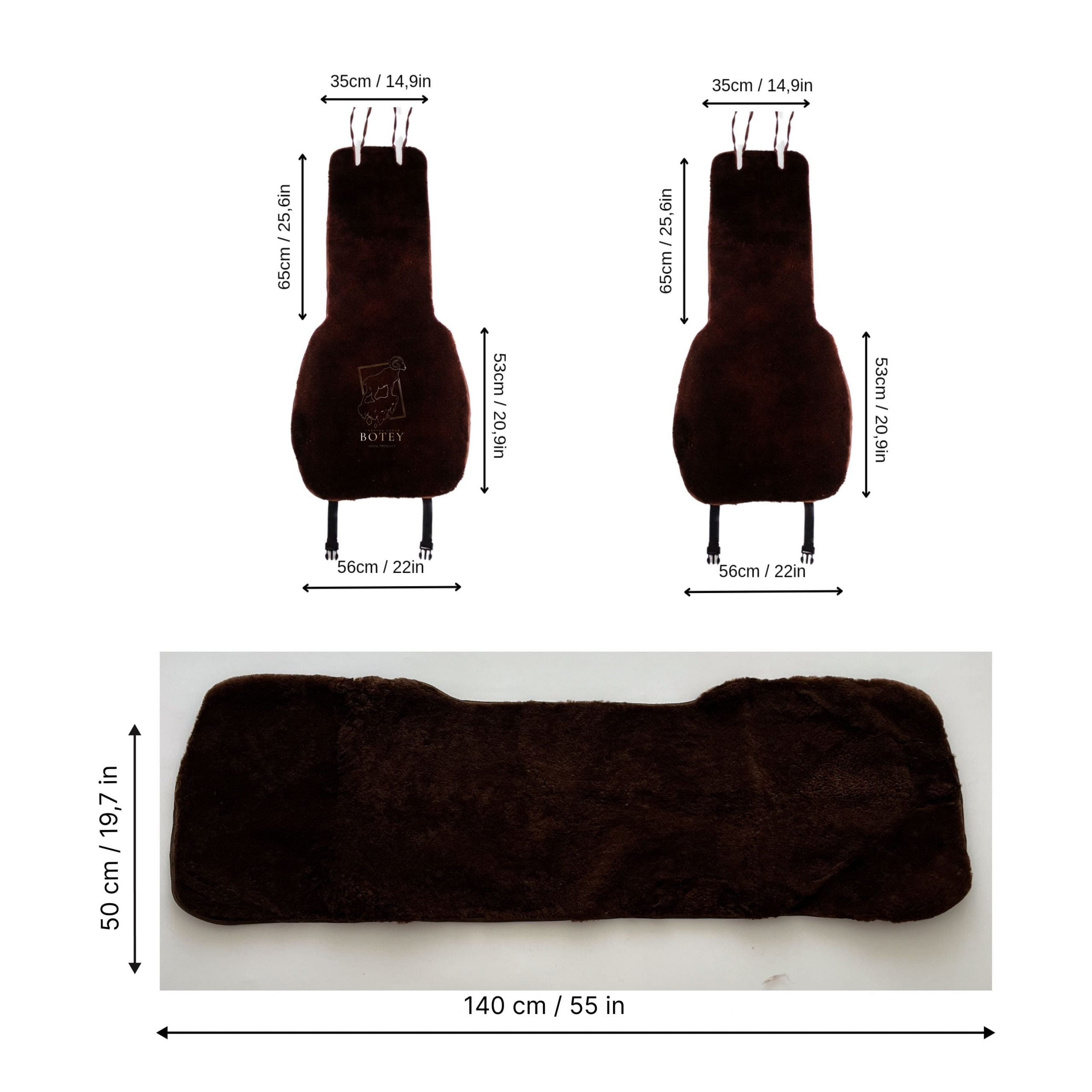 Mini Sheepskin Car Seat Covers Brown (120×56 cm) – Natural Fur Universal Fit