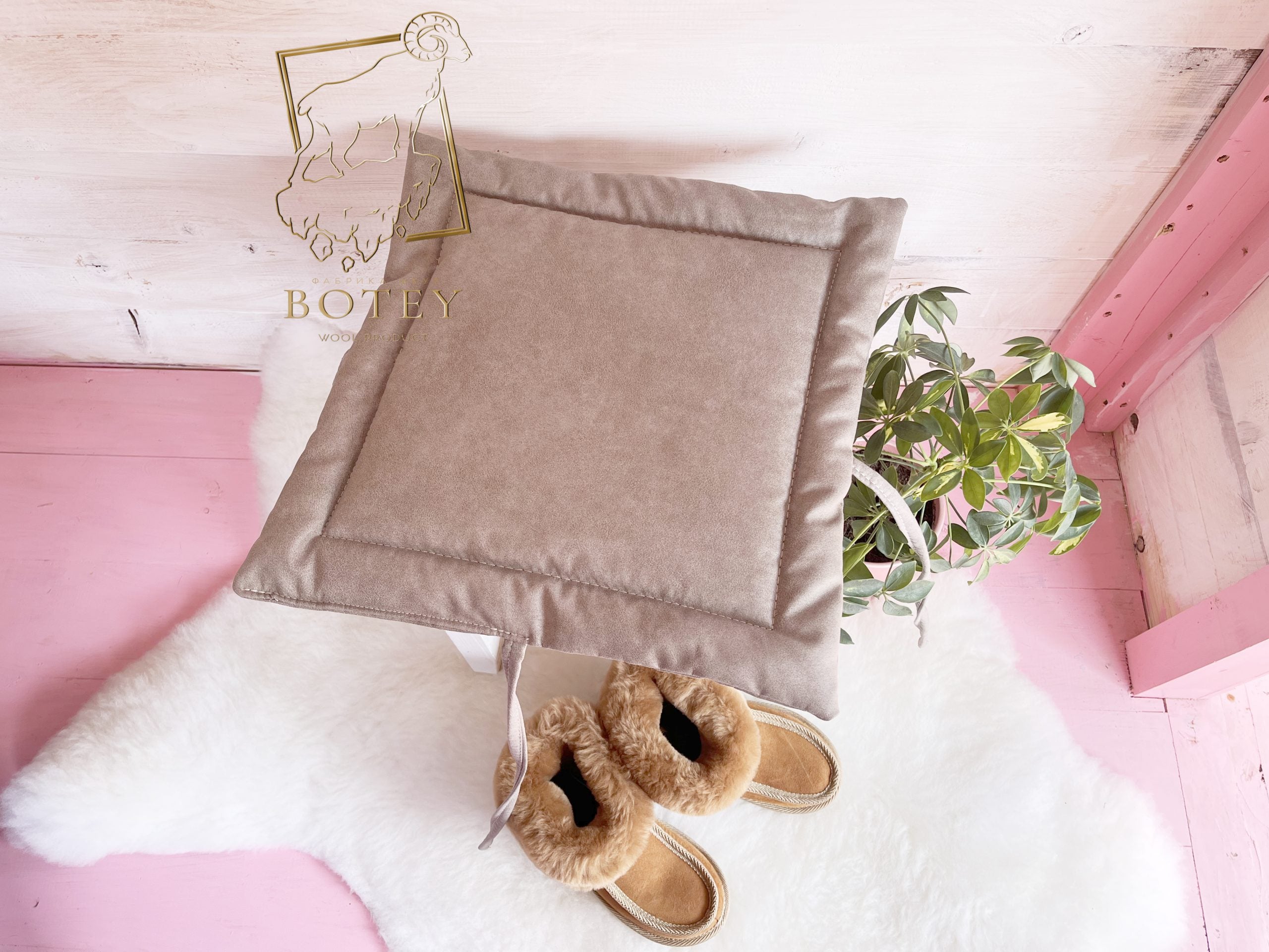 Double-Sided Chair Cushion 40×40 cm Beige – Square Seat Pad with Ties