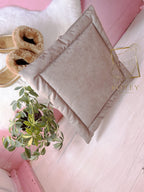 Double-Sided Chair Cushion 40×40 cm Beige – Square Seat Pad with Ties