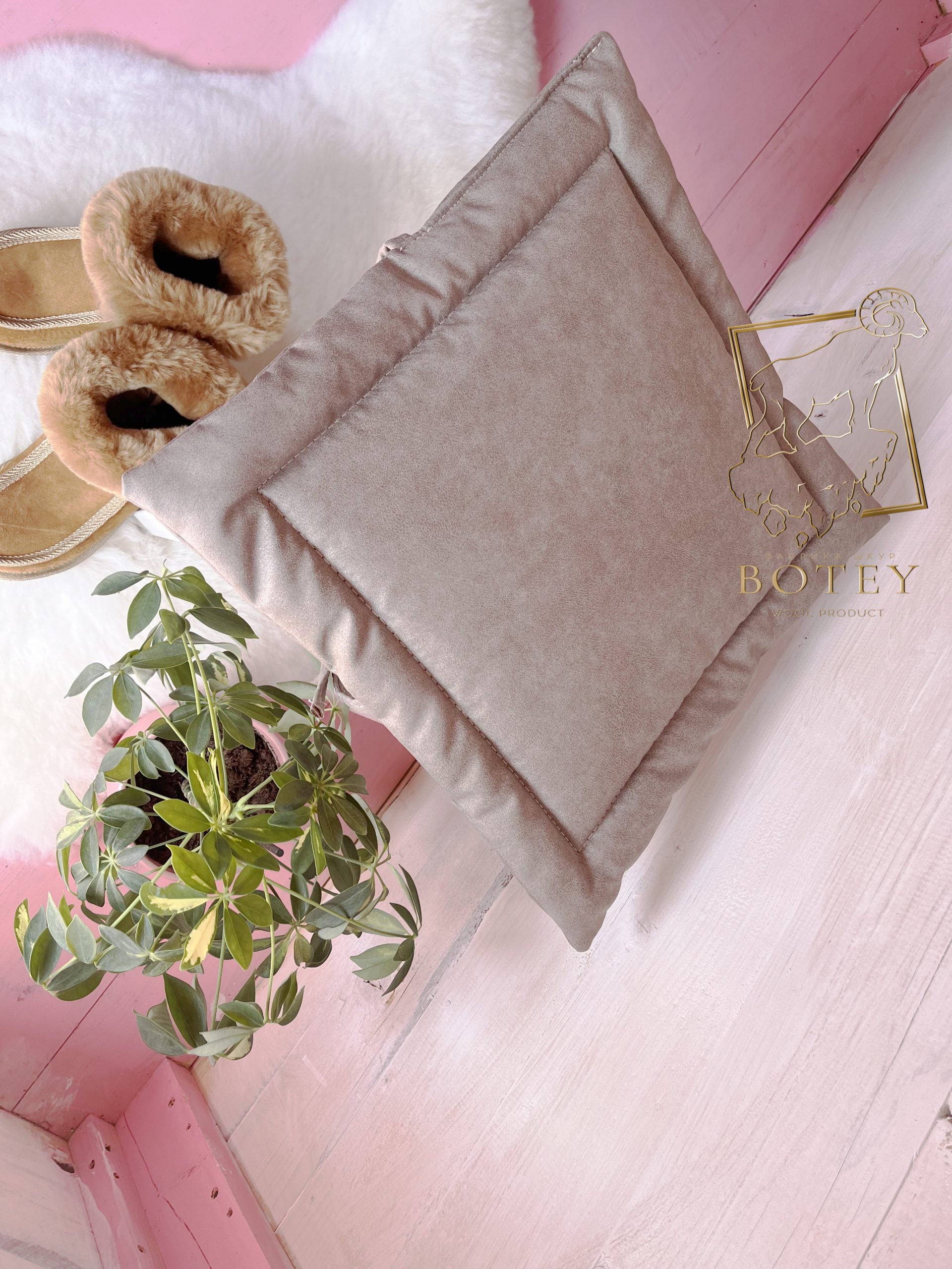 Double-Sided Chair Cushion 40×40 cm Beige – Square Seat Pad with Ties