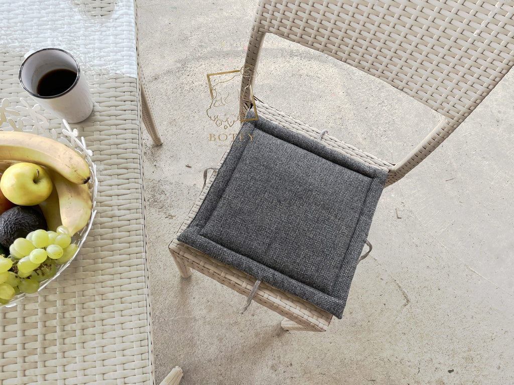 Double-Sided Chair Cushion 40×40 cm Grey – Square Seat Pad with Ties
