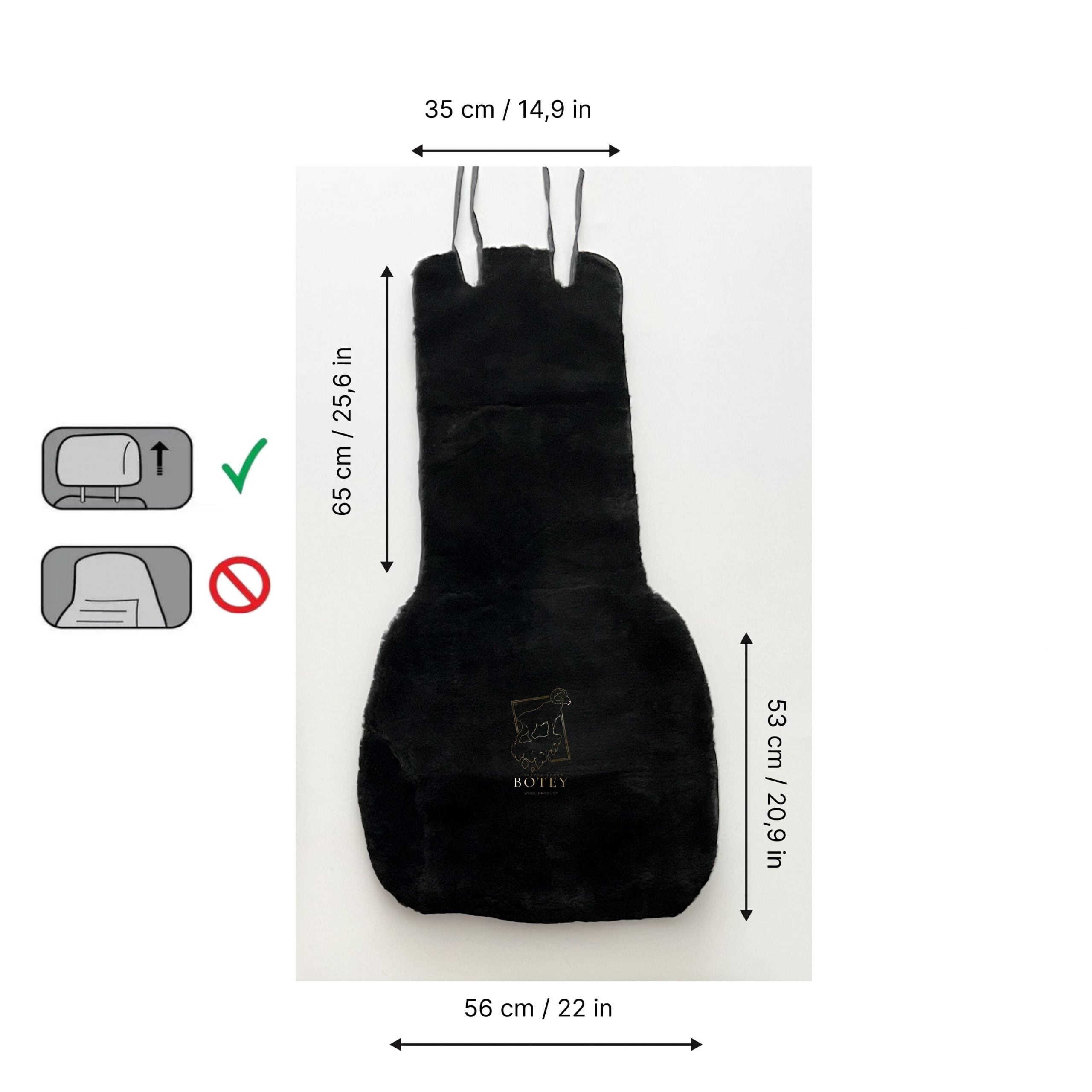 Mini Sheepskin Car Seat Covers Black (120×56 cm) – Natural Fur Universal Fit