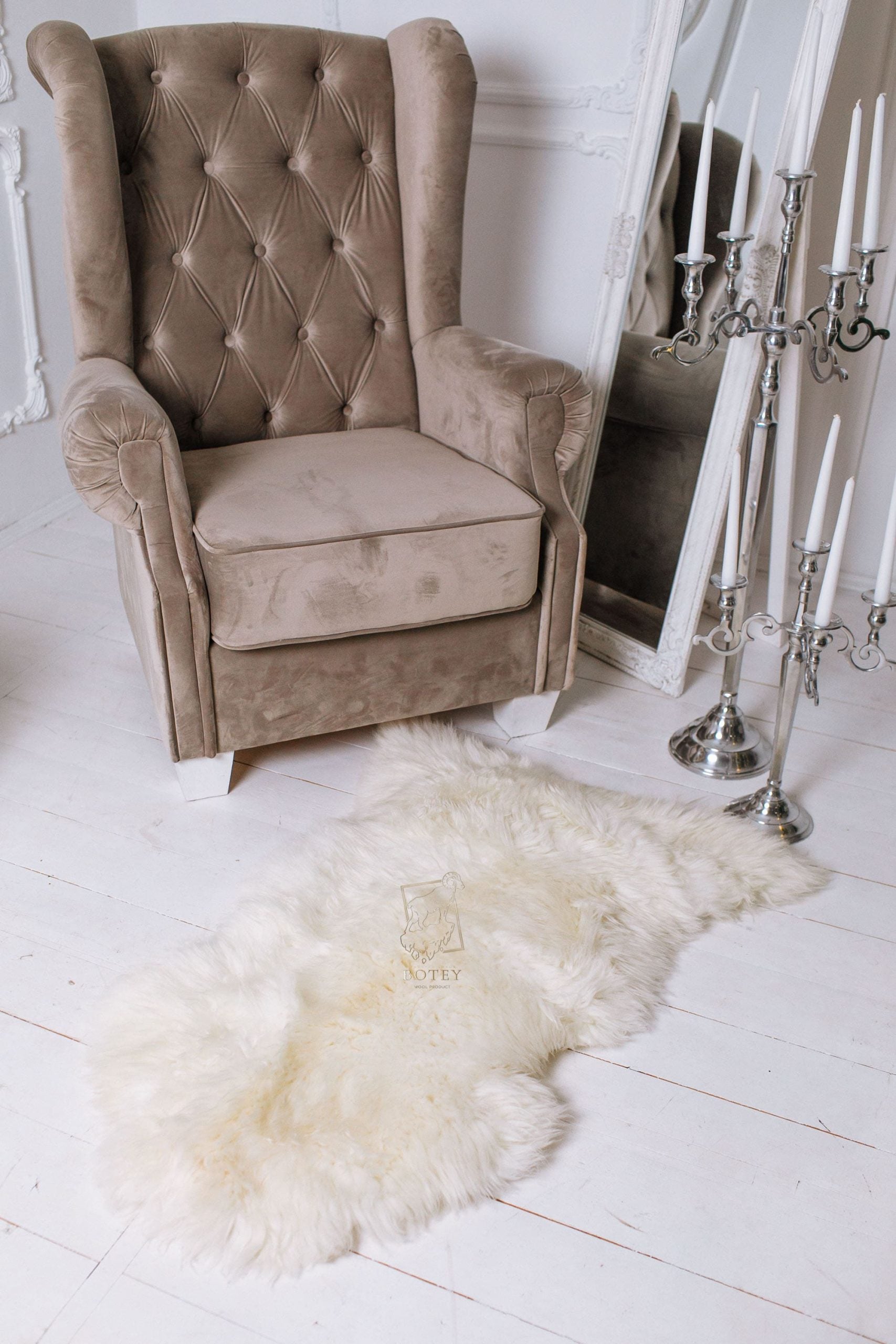 Luxury Sheepskin Rug 120×70 cm – White Long Wool Hide