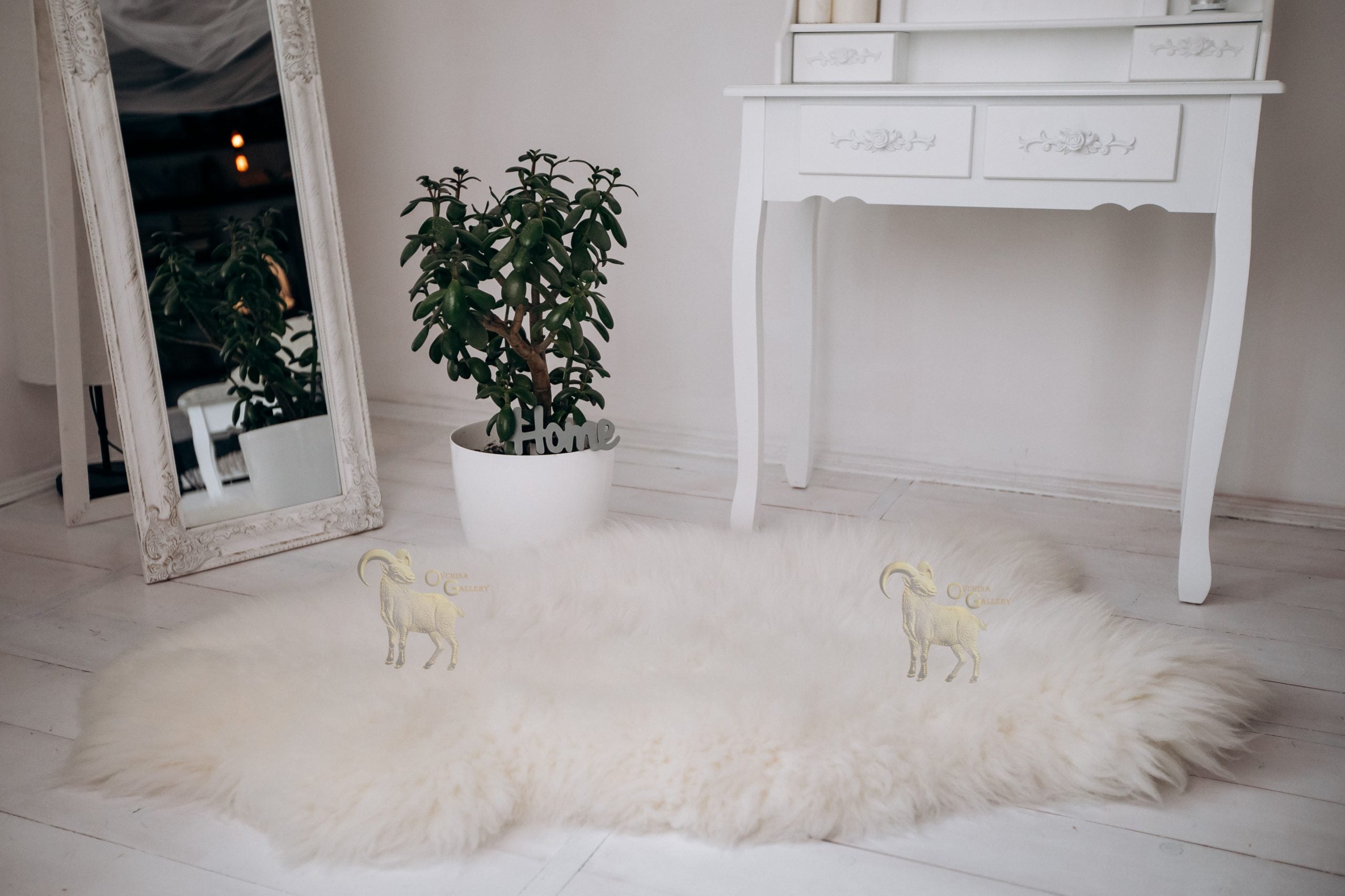 Natural White Sheepskin 120×70 cm – Wool Rug & Furniture Cover