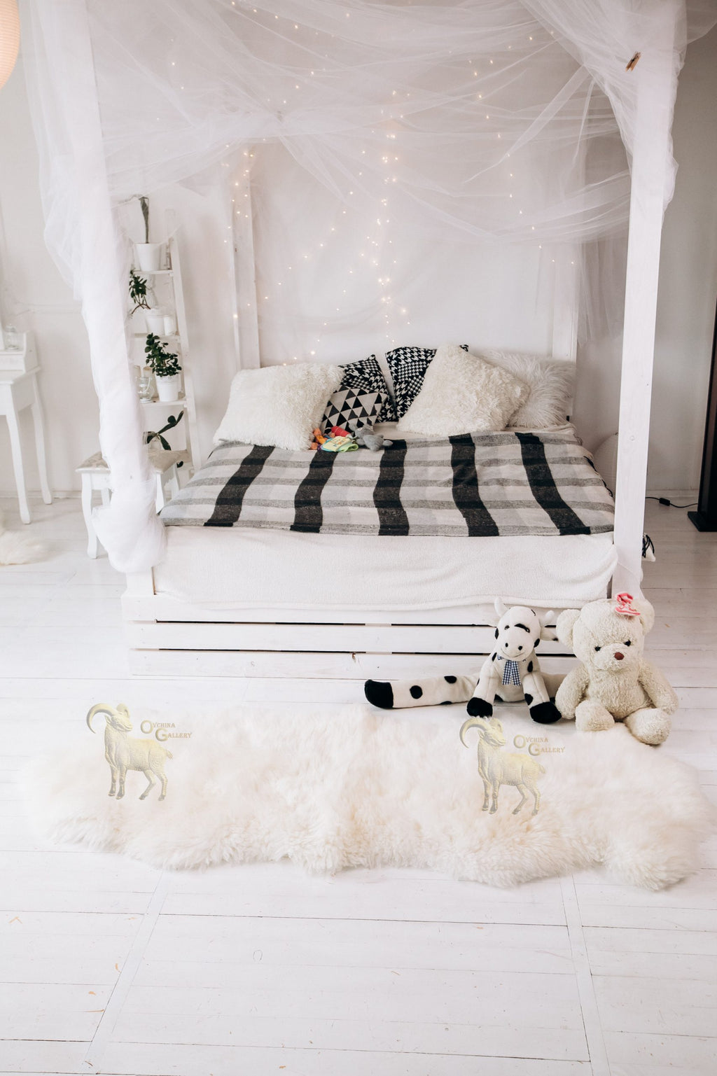 Sheepskin Rug 2-in-1 (200×70 cm) – Natural White Fur Carpet