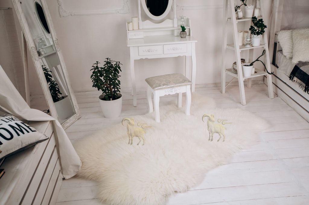 Sheepskin Rug Set (200×110 cm) – Natural White Fur Carpet