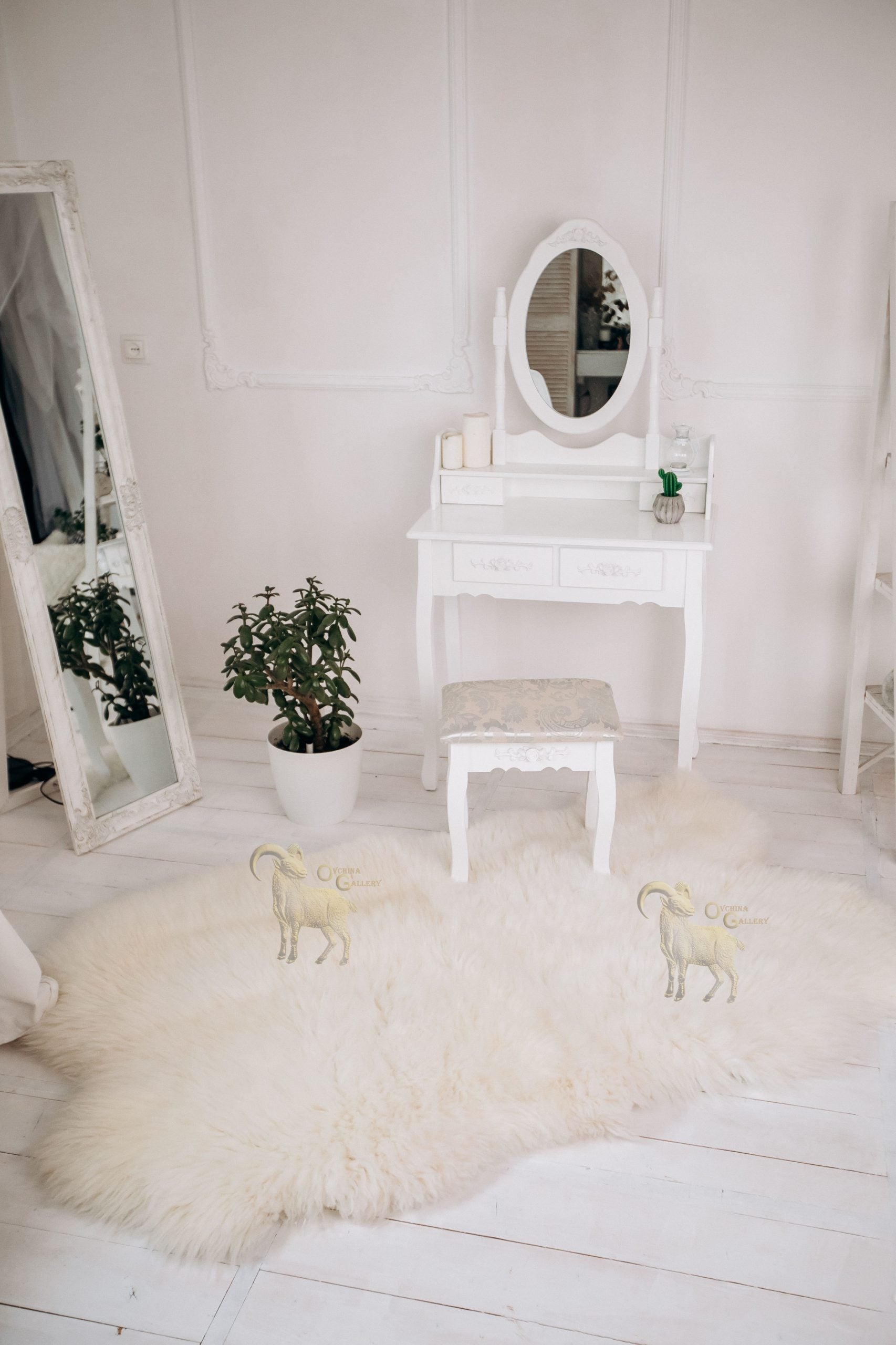 Sheepskin Rug Set (200×110 cm) – Natural White Fur Carpet
