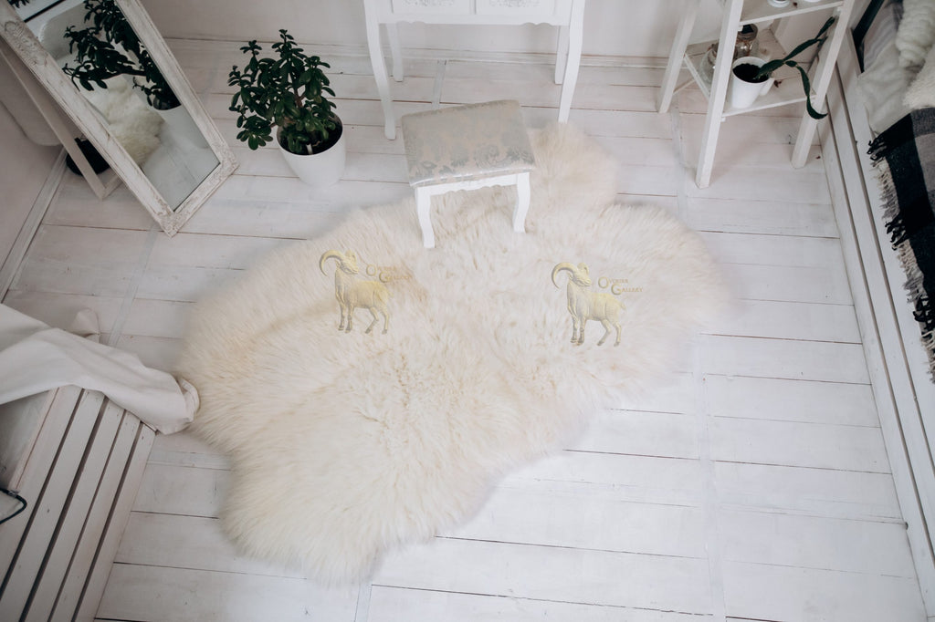 Sheepskin Rug Set (200×110 cm) – Natural White Fur Carpet