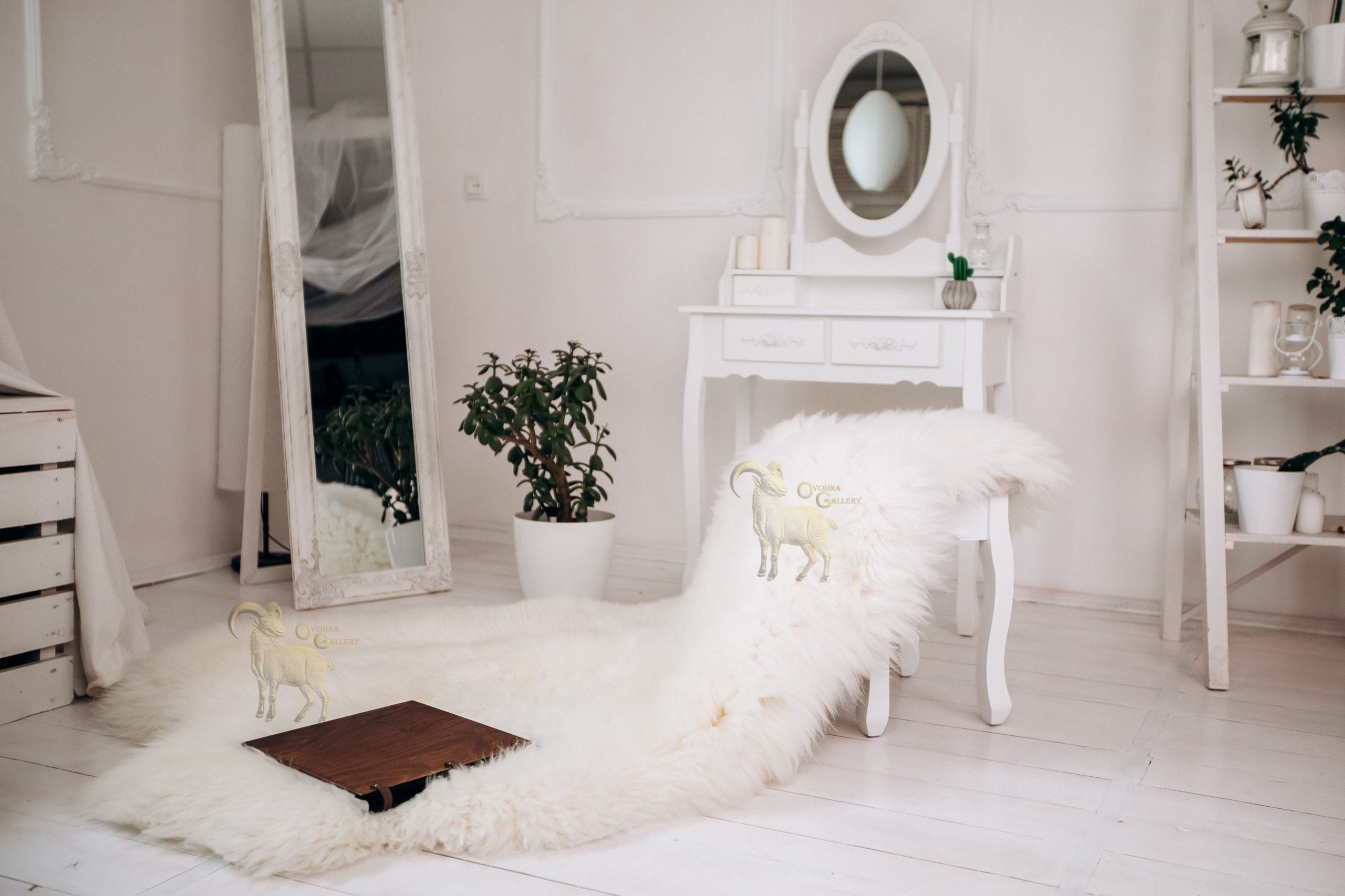 Sheepskin Rug Set (200×110 cm) – Natural White Fur Carpet