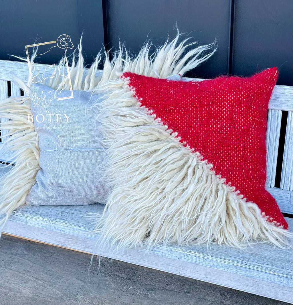 Decorative Wool Cushion “Red Kalyna” 45×45 cm – Handmade