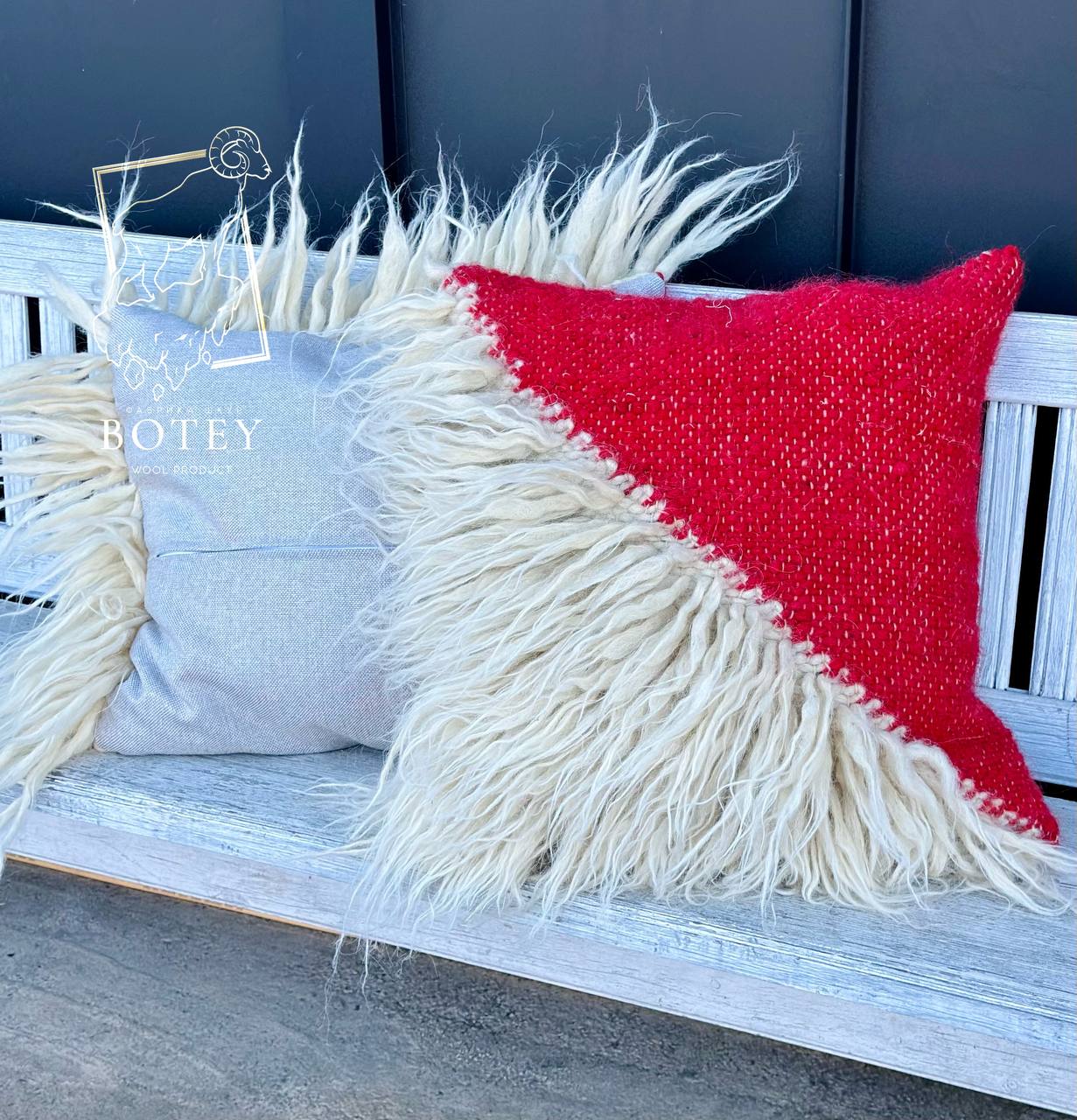Decorative Wool Cushion “Red Kalyna” 45×45 cm – Handmade