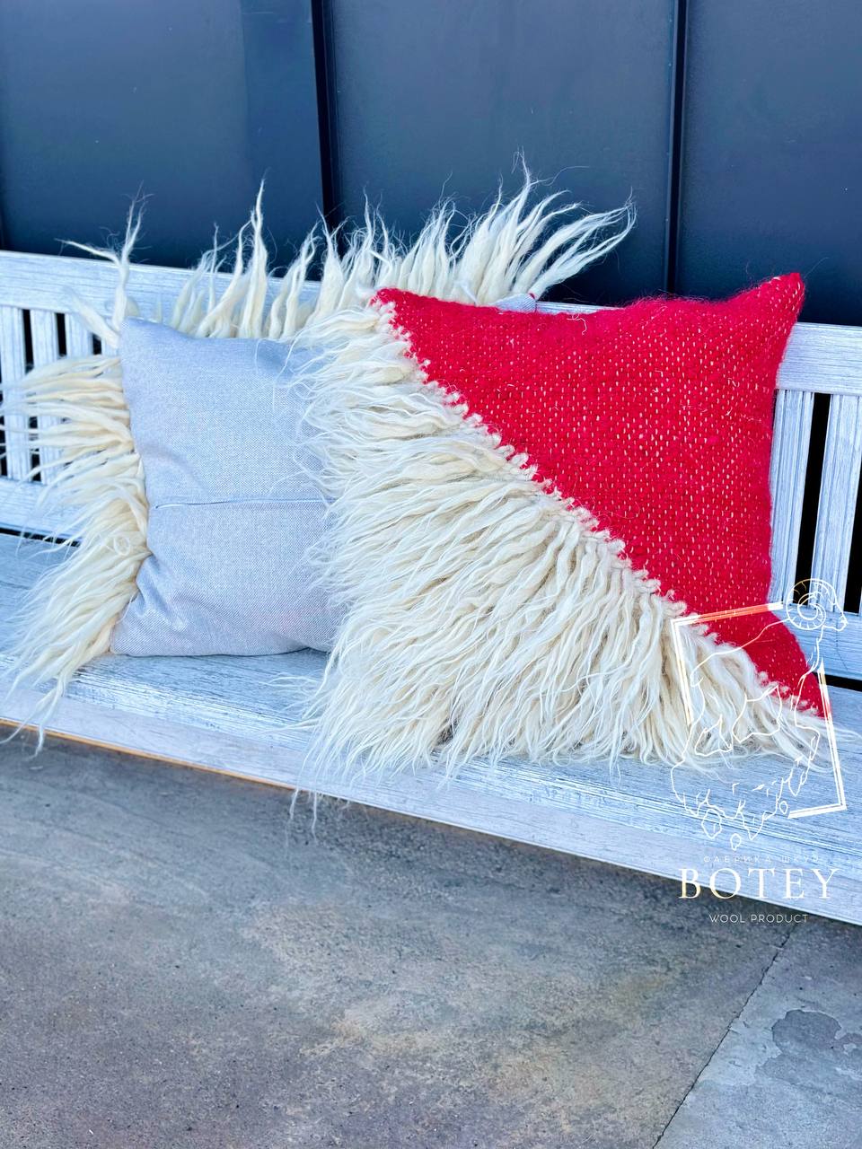 Decorative Wool Cushion “Red Kalyna” 45×45 cm – Handmade
