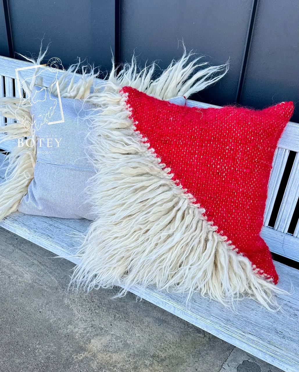 Decorative Wool Cushion “Red Kalyna” 45×45 cm – Handmade