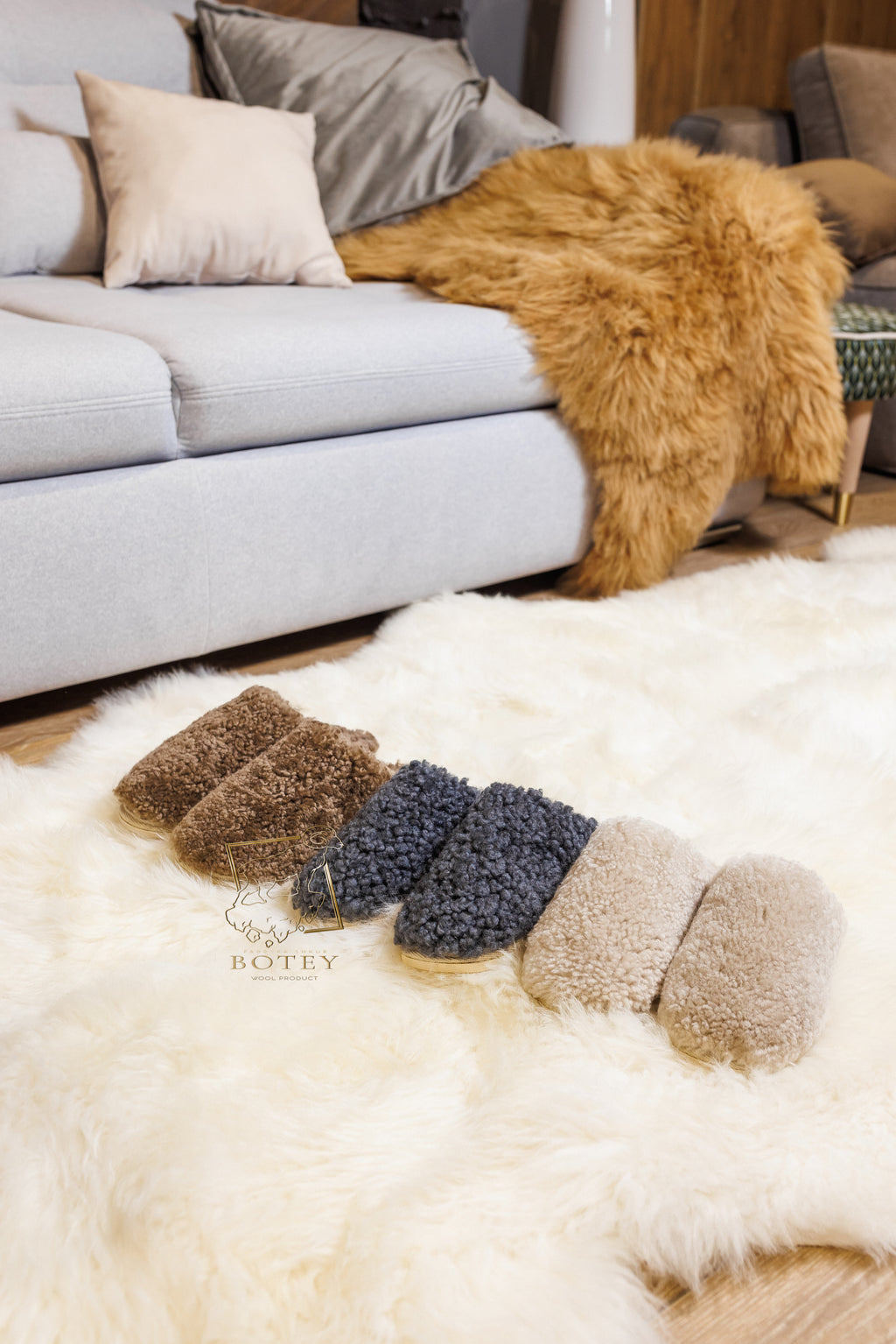 Women's Sheepskin Slippers LANA (Double-Sided Curly Sheepskin)