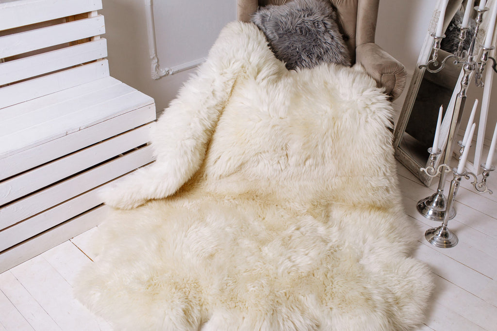 Sheepskin Rug 6-in-1 Ivory (200×150 cm) – Natural Fur Carpet