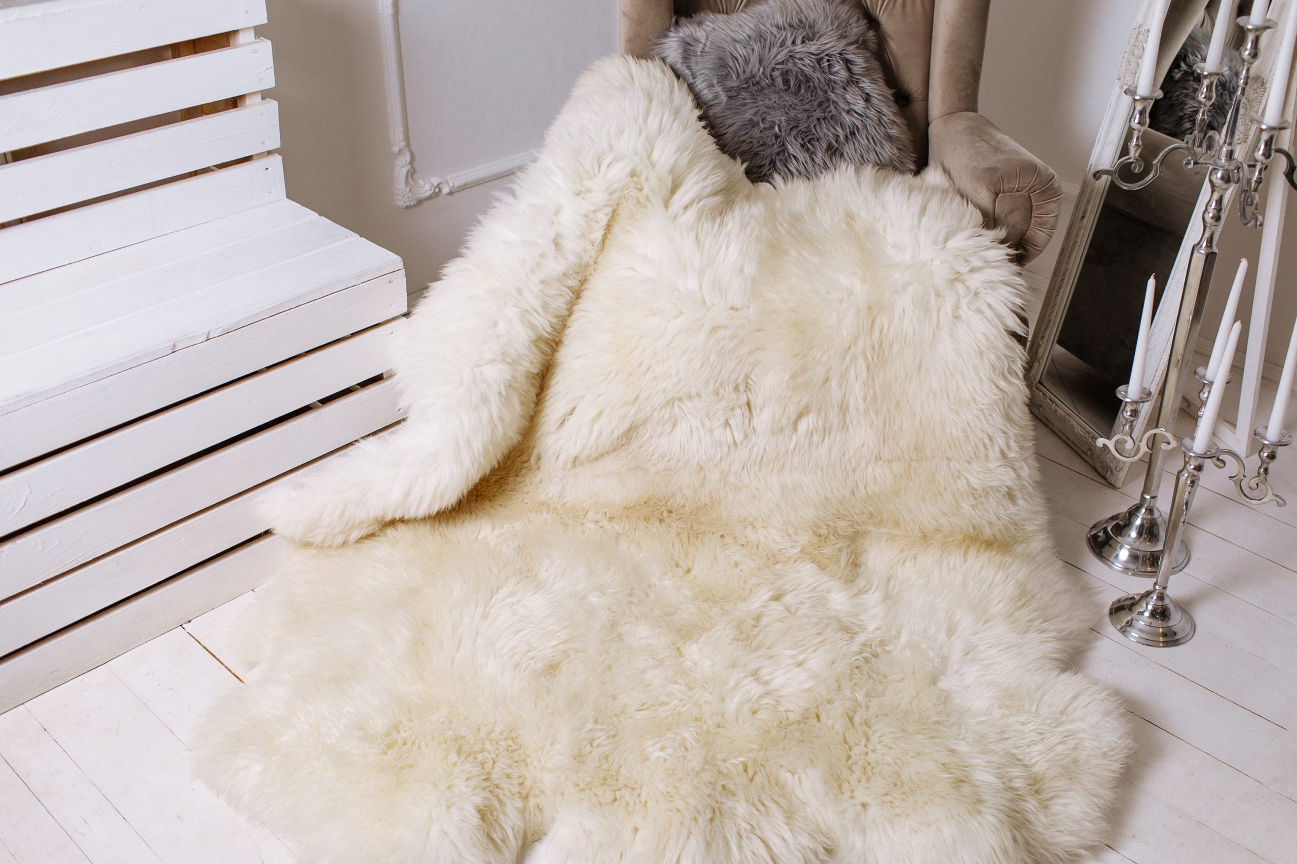 Sheepskin Rug 6-in-1 Ivory (200×150 cm) – Natural Fur Carpet