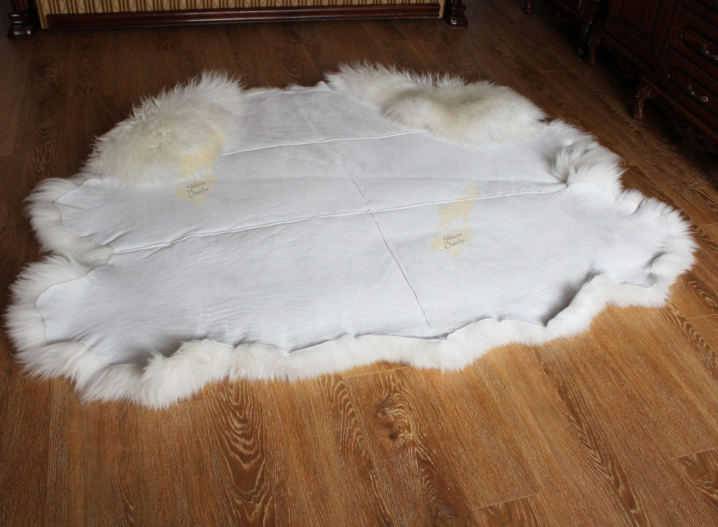 Sheepskin Rug 8-in-1 (200×190 cm) – Natural White Fur Carpet