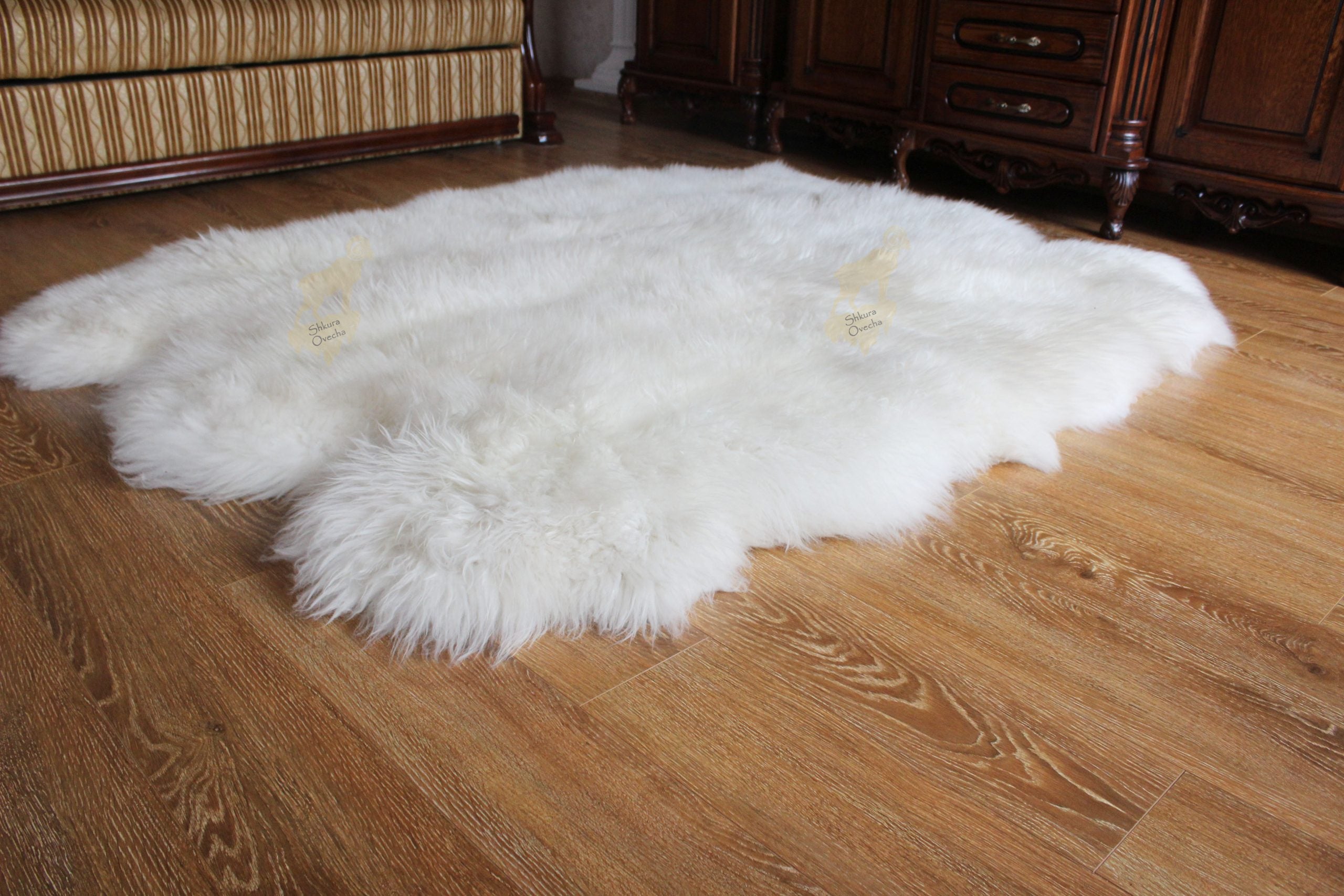 Sheepskin Rug 6-in-1 Lux (200×160 cm) – Natural White Fur Carpet