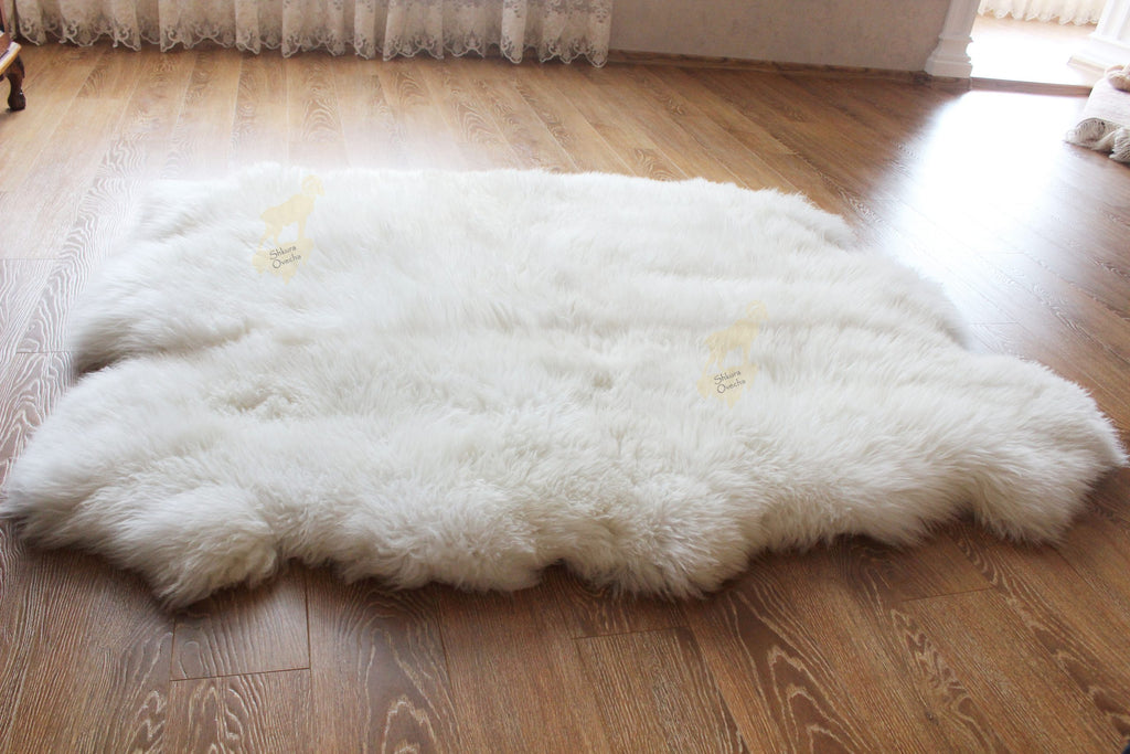 Sheepskin Rug 6-in-1 Lux (200×160 cm) – Natural White Fur Carpet