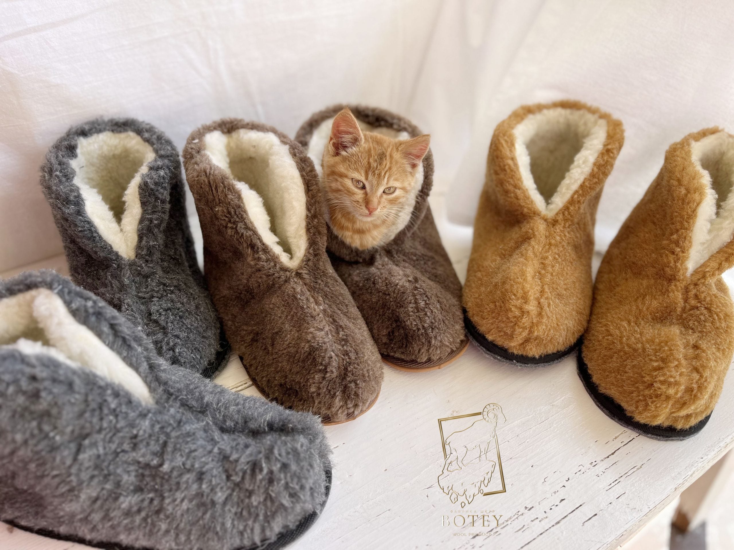 High Sheepskin Slippers Brown – Warm Natural Wool Home Boots