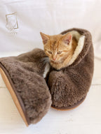 High Sheepskin Slippers Brown – Warm Natural Wool Home Boots