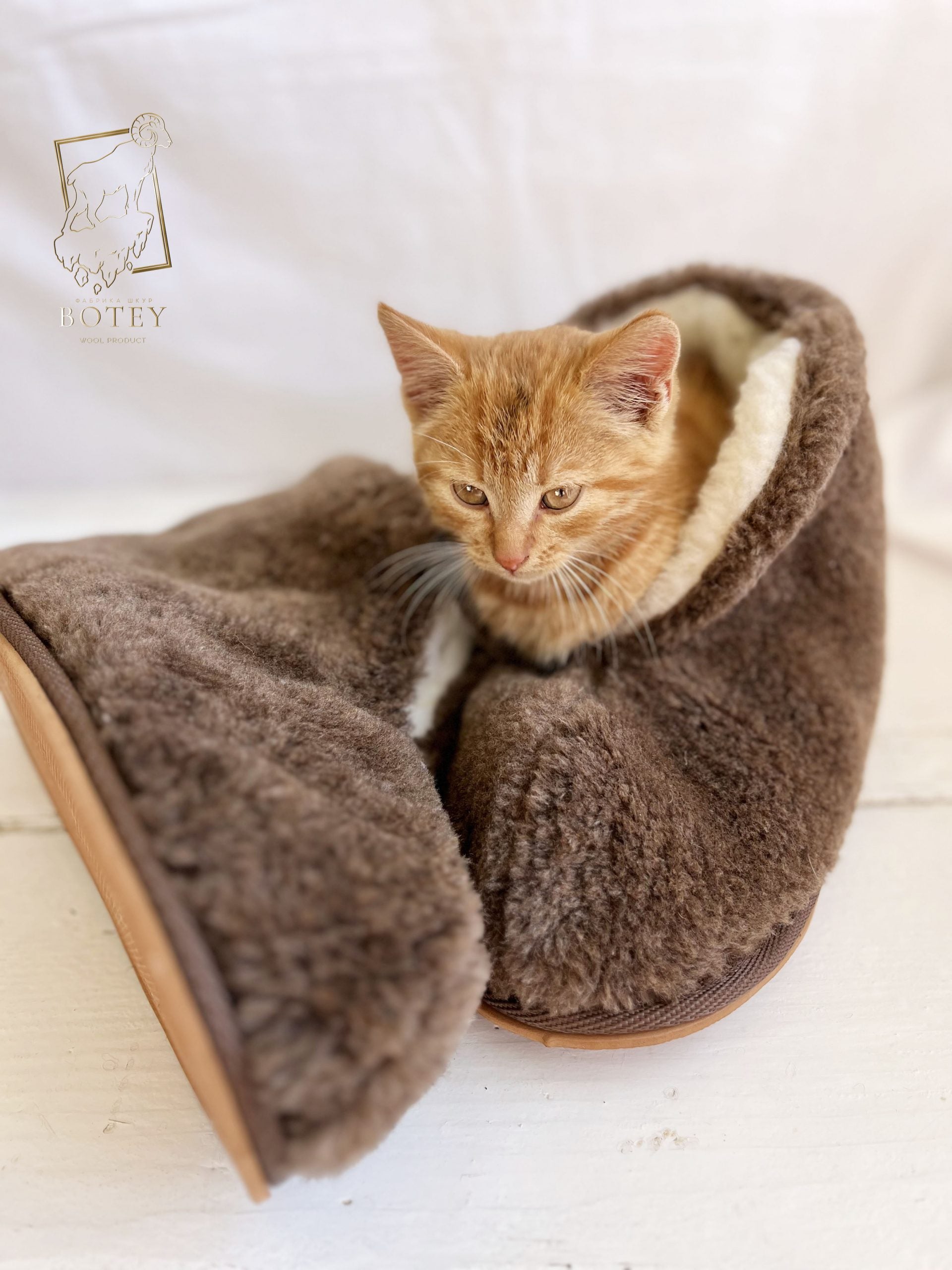 High Sheepskin Slippers Brown – Warm Natural Wool Home Boots